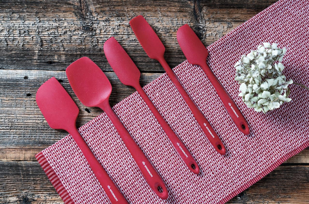 KITCHENLOVE Premium 600°F Heat Resistant 5 Piece Silicone Spatula Set for Baking, Cooking, Mixing - Non-Stick with High Grade S-Iron Steel Core - One Piece Seamless Design - BPA Free (Black)