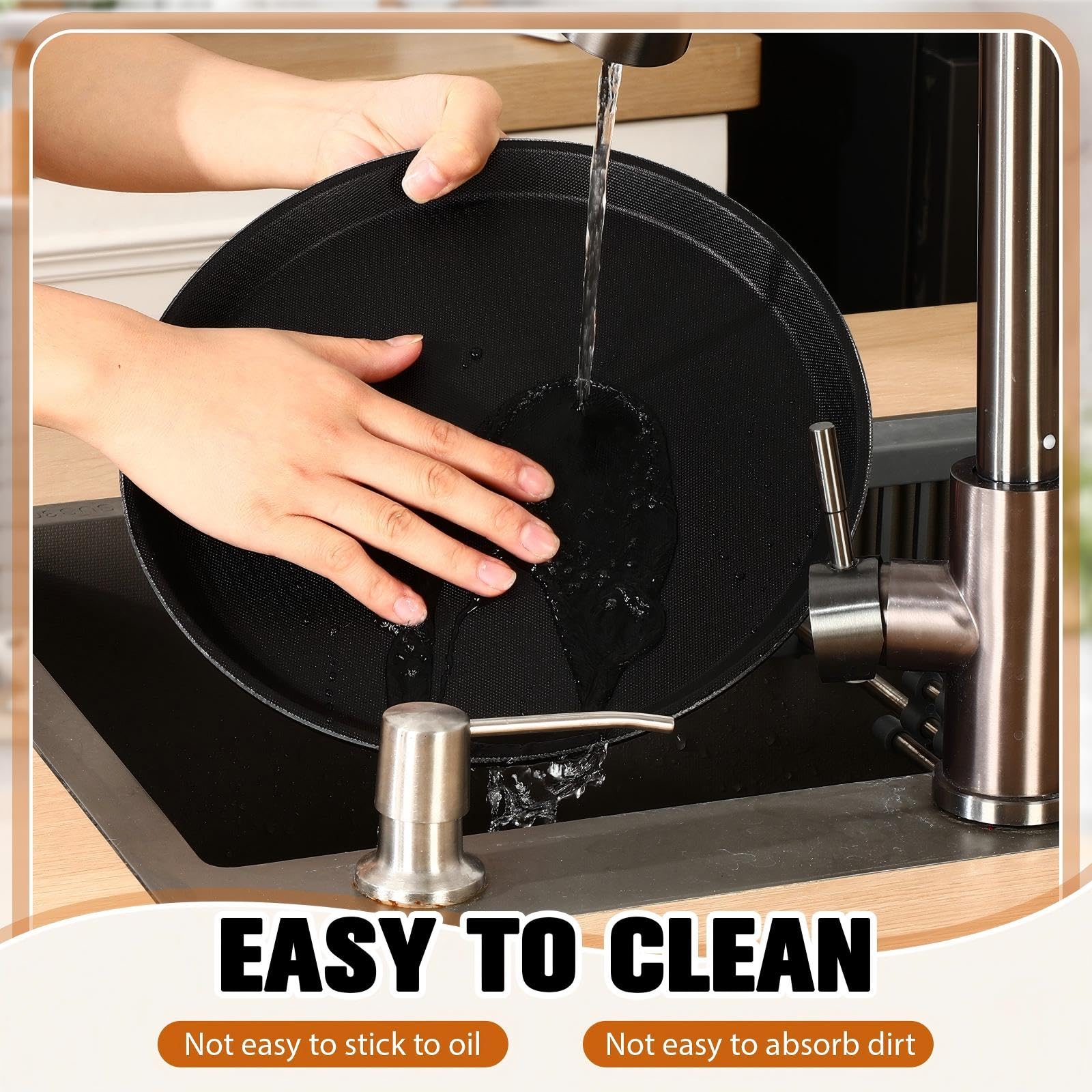 Zopeal 2 Pieces Black Round Restaurant Serving Tray, Plastic Non Slip Surface Food Meals Server Tray with Raised Edges for Home, Kitchen, Restaurant, Cafeteria, Bar (11")