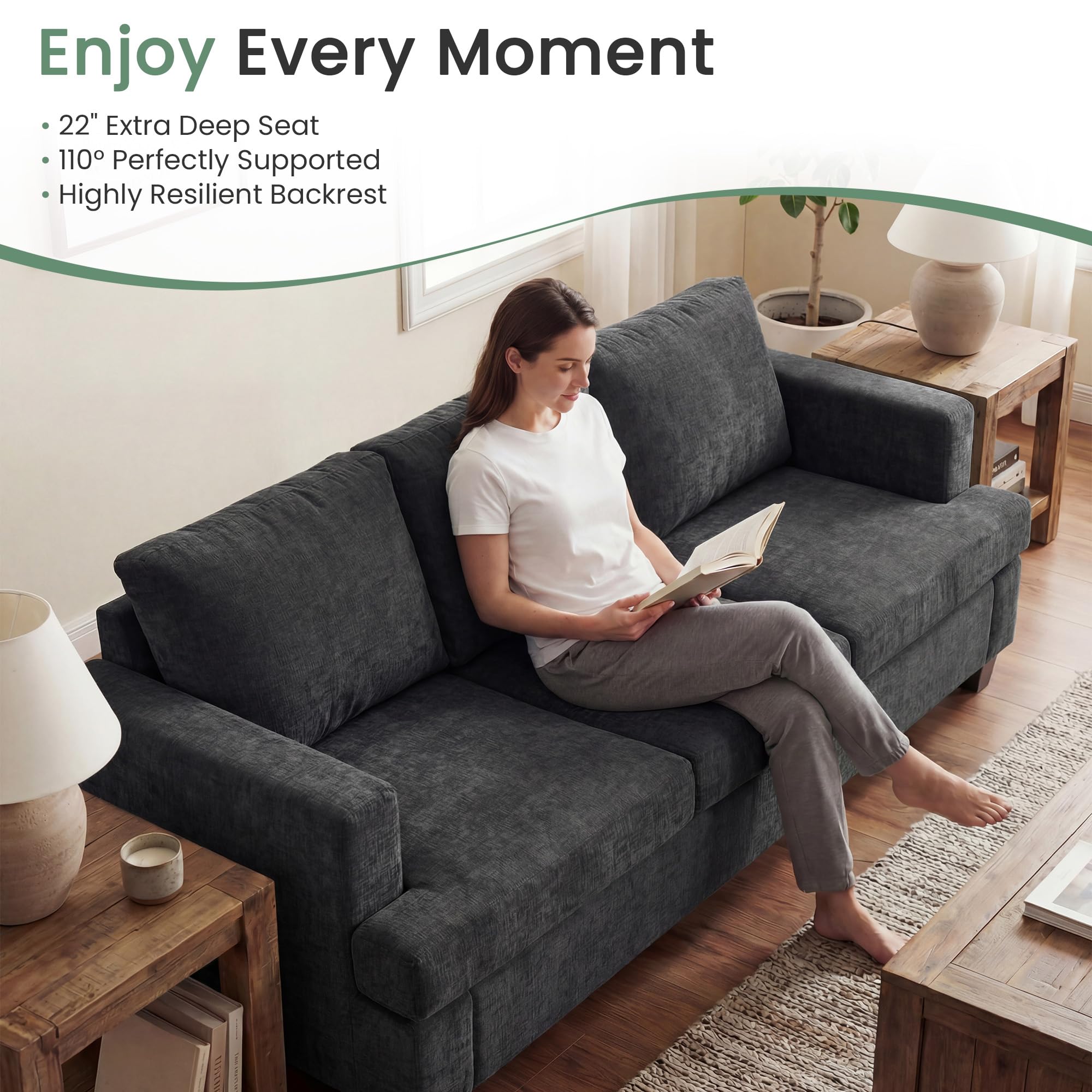 YOUDENOVA 2 Piece Set Comfy Sofa Couch, Loveseat Sofa * 2 with Deep Seats, Modern Sleeper Couch for Living Room, Black Corduroy