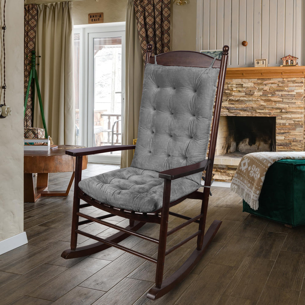 ELFJOY Rocking Chair Cushion Large Rocking Chair Pads with Ties Premium Tufted High Back and Seat Cushion 2 Piece Set Black