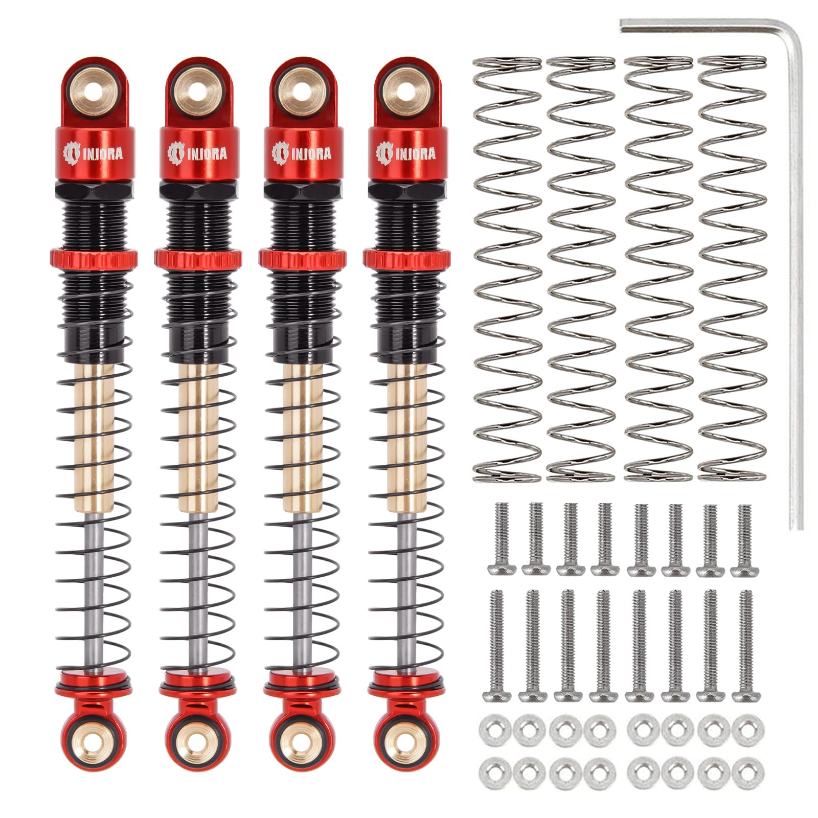 INJORA 51mm Shocks-Long Travel Threaded Double Barrel Damper for Axial AX24 SCX24 Upgrade 1/24 RC Crawler（Gold）