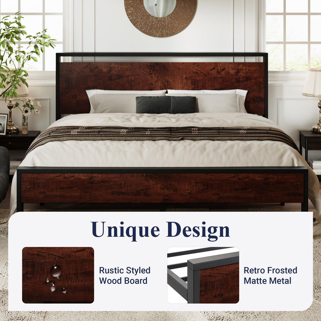 Allewie Twin Size Platform Bed Frame with Wooden Headboard and Footboard, Heavy Duty Metal Slats Support, No Box Spring Needed, Under-Bed Storage, Noise Free, Easy Assembly, Black Oak