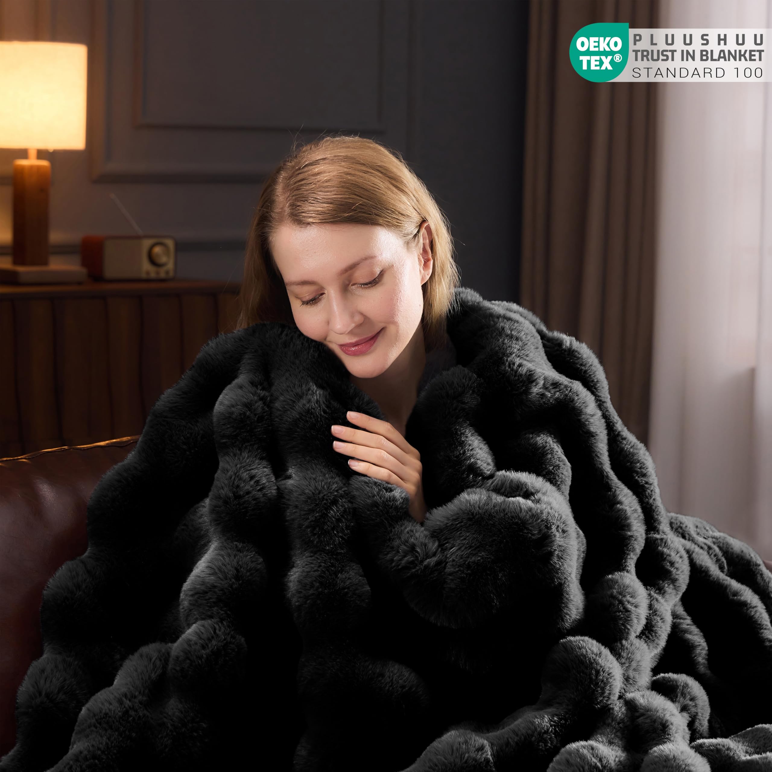 Faux Fur Throw Blanket for Couch, Fluffy Fuzzy Plush Bubble Blanket, Soft Warm Cozy Shaggy Rabbit Blanket, Luxury Decorative Gifts for Sofa Bedroom Living Room, 60x50inch (Beige)