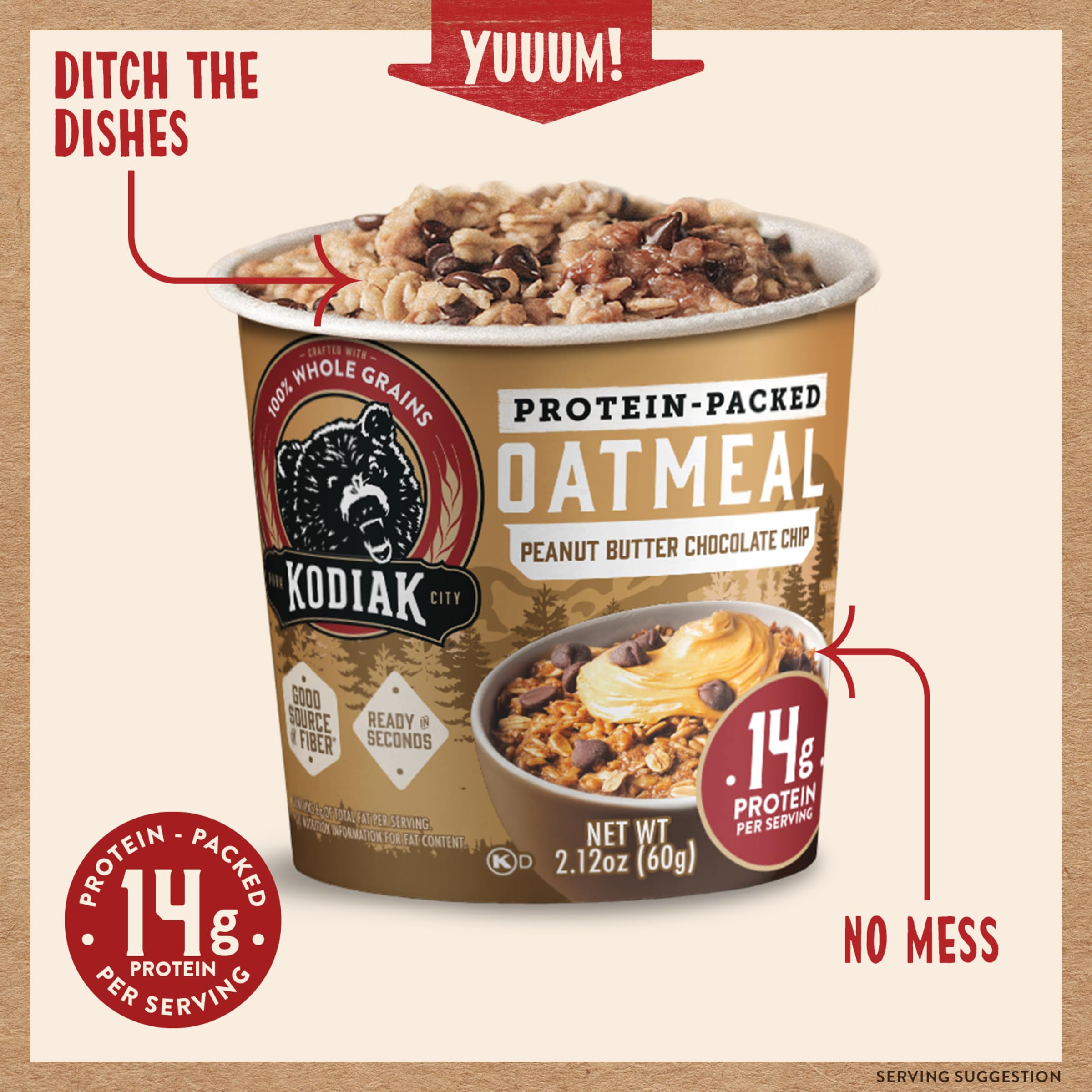 Kodiak Cakes Instant Protein Apple Cinnamon Oatmeal in a Cup, 2.12oz (Pack of 12)
