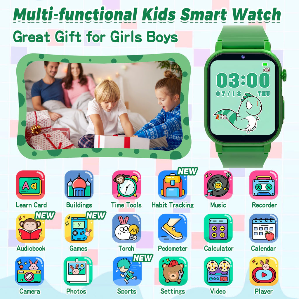 Kids Smart Watch Boys, Kids Game Smart Watch with 32 Games HD Touch Screen Video Camera Music Player Audiobooks Pedometer Flashlight Alarm Clock 12/24 hr, Toys Gift for 3-12 Years Old Boys Girls