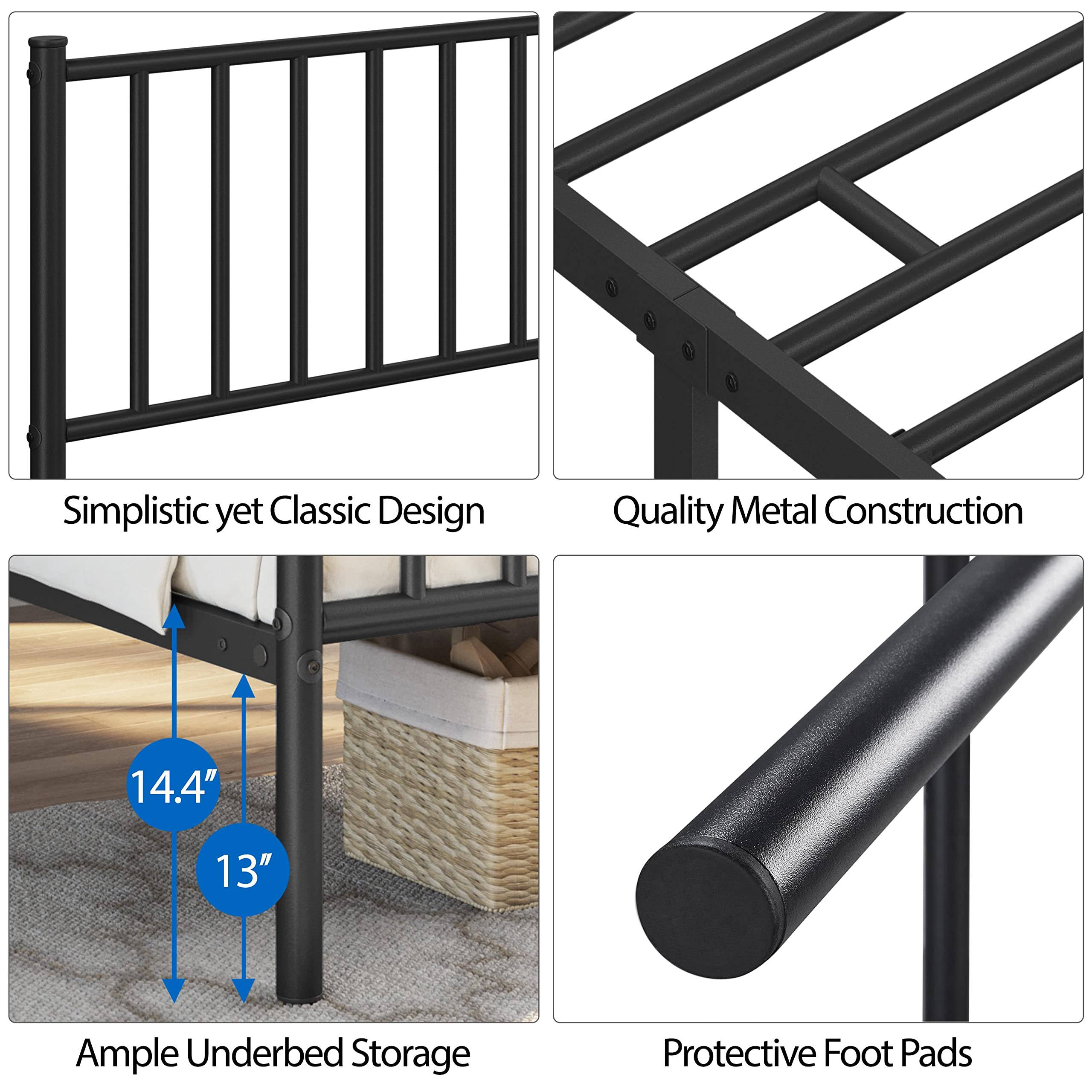 Yaheetech Twin Bed Frame Metal Platform Bed Frame Mattress Foundation with Spindle Headboard & Footboard/No Box Spring Needed/14 Inch Underbed Storage/Firm Support & Easy Set up Structure, Black