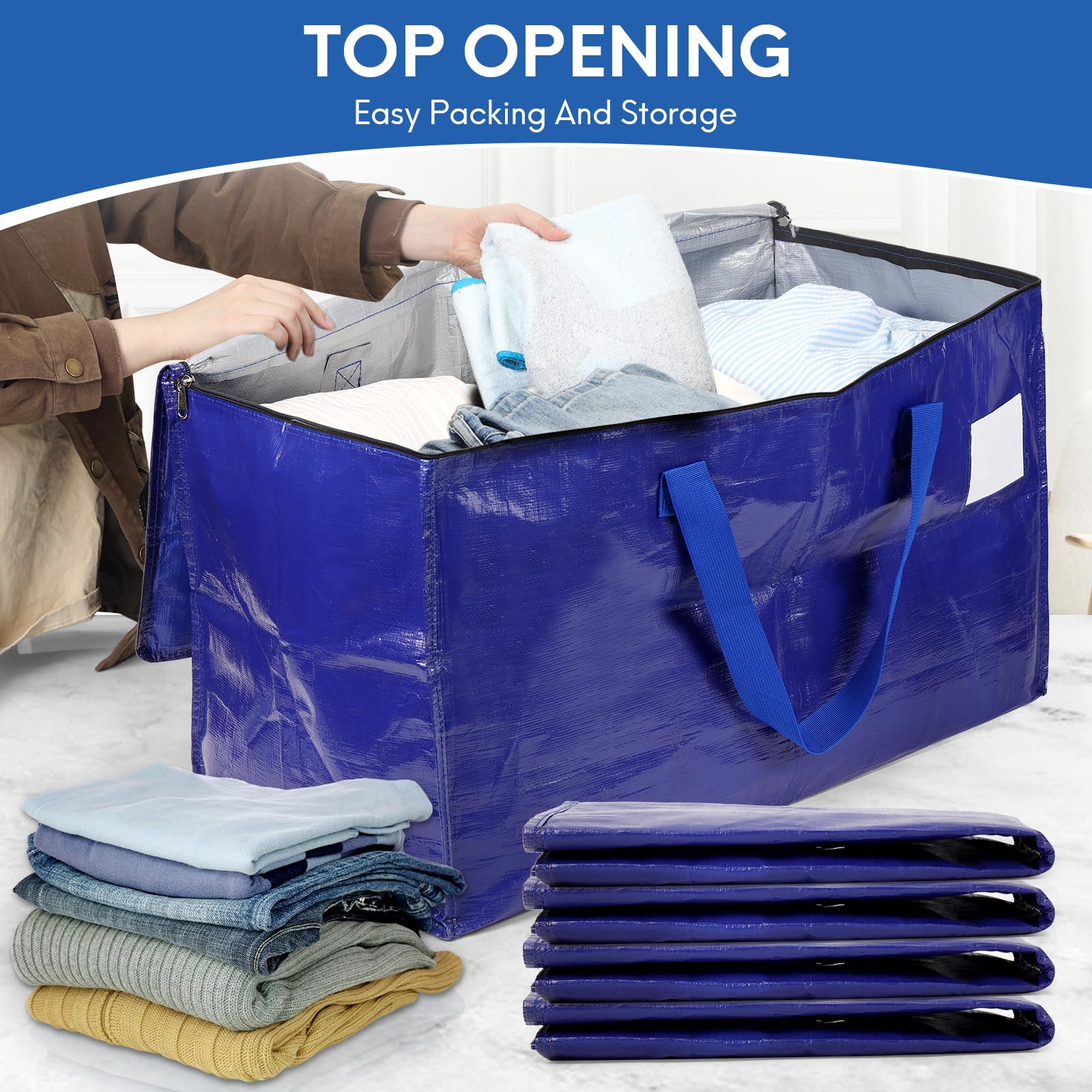 2-Pack Extra-Large Heavy-Duty Storage Totes with Reinforced Handles, Durable Zippers & Waterproof Material — Perfect for Space-Saving, Moving, Shipping and Travel (Black)