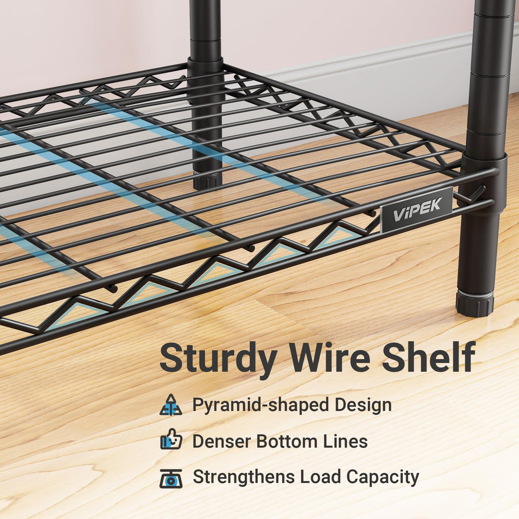 VIPEK Classic V6 Heavy Duty Clothes Rack, 7-Tier Garment Rack with Adjustable Shelves, Portable Closet Organizer with 4 Hanging Rods, Space-Saving, 850lbs Capacity, 68.9" L x 15.7" W x 76.4" H, Black