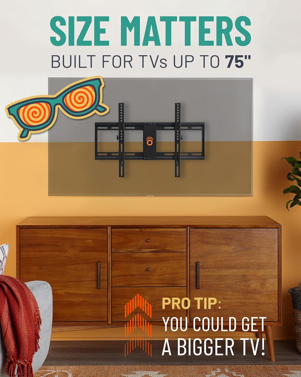 ECHOGEAR Tilting TV Wall Mount with Low Profile Design for 32-70 inch TVs - Eliminates Screen Glare with 15º of Smooth Tilt - Easy Install with All Hardware Included - EGLT1-BK