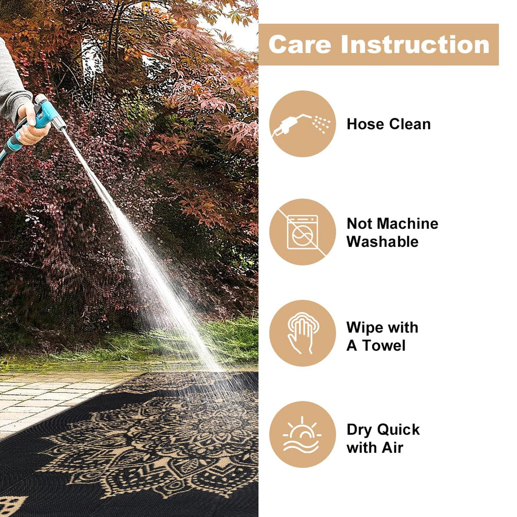 Yamaziot Waterproof Outdoor Rug 5x8 ft, Reversible Plastic Straw Rug for Patio Clearance, Camping, RV Mat, Outside Rug Carpet for Porch, Deck, Backyard, Balcony, Picnic,Black Brown