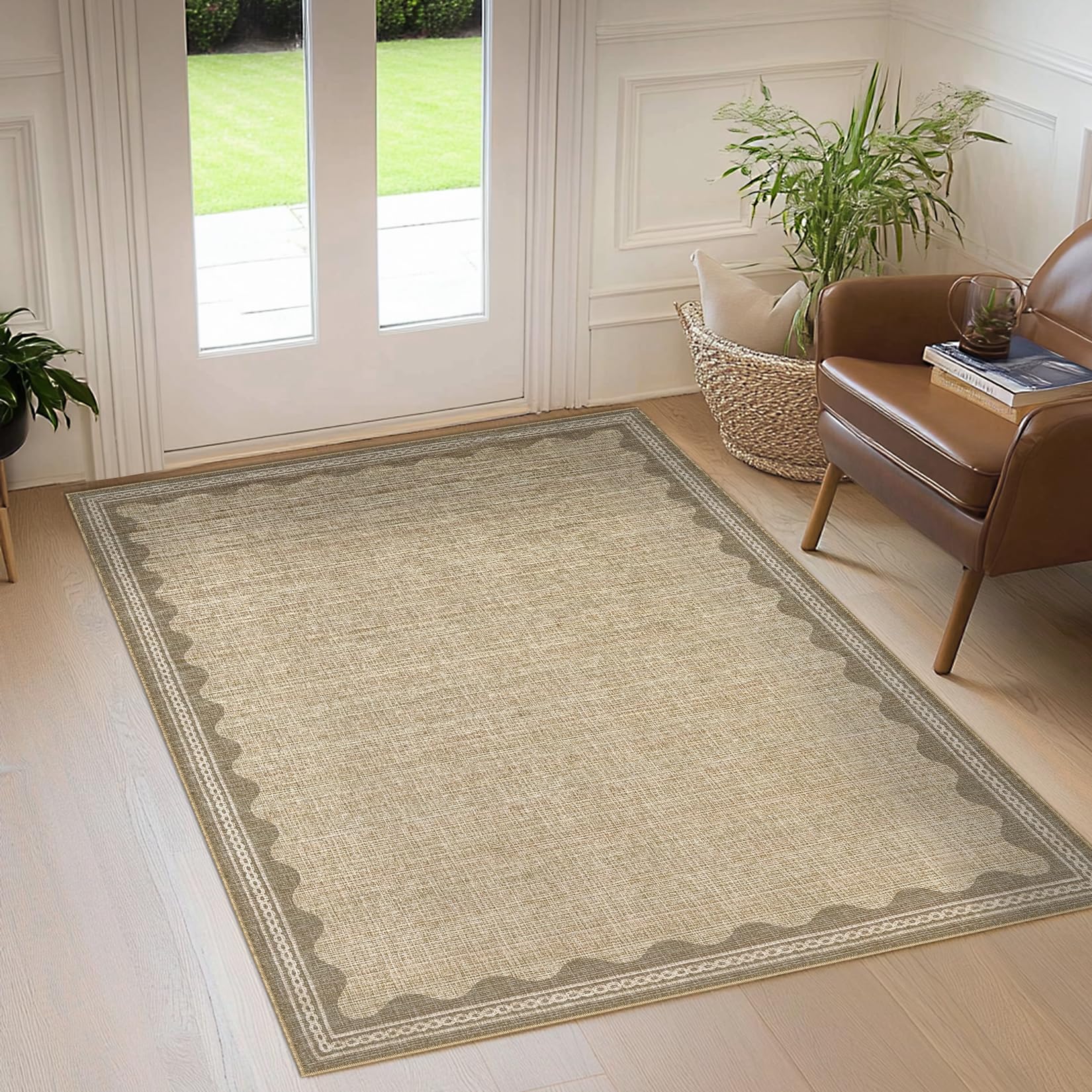Scalloped Rug 2x3 Rugs for Entryway, Solid Blue Rugs Small Area Rug Non Slip Scalloped Bath Mat, Washable Front Door Mat Indoor Entrance,Soft Girls Nursery Dorm Carpet for Bedroom Kitchen