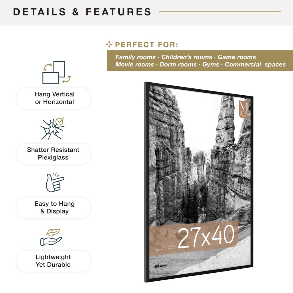 MCS Everline Collection 14x20 Matted Poster Frame with 11x17 Picture Display, Black Vertical & Horizontal Wall Hanging Large Frame for Photos, Posters & Art Prints (1-Pack)
