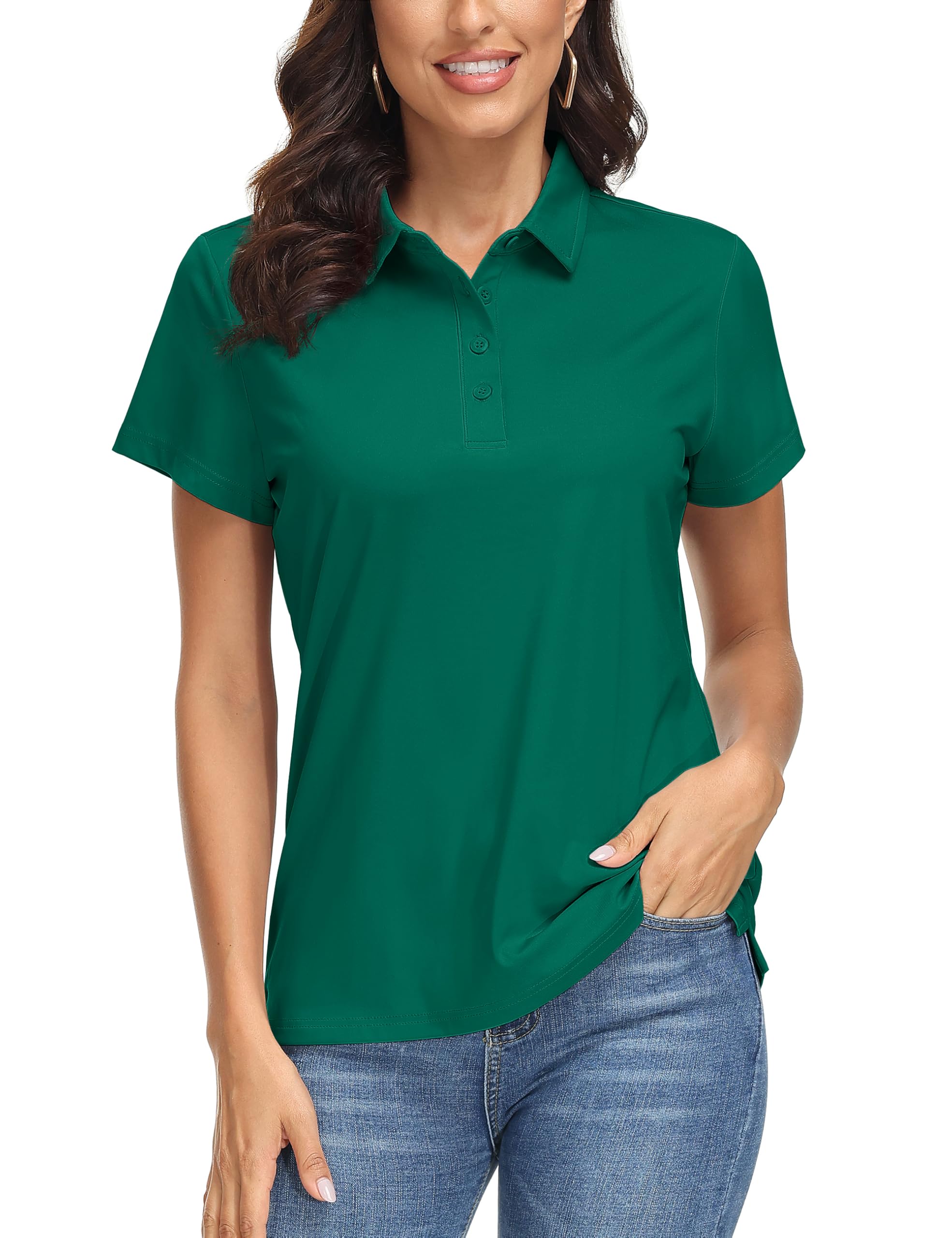 MAGCOMSEN Women's Polo Shirts UPF 50+ Short Sleeve Golf Shirt Quick Dry Sun Protection 4 Buttons Casual Work Collar Top