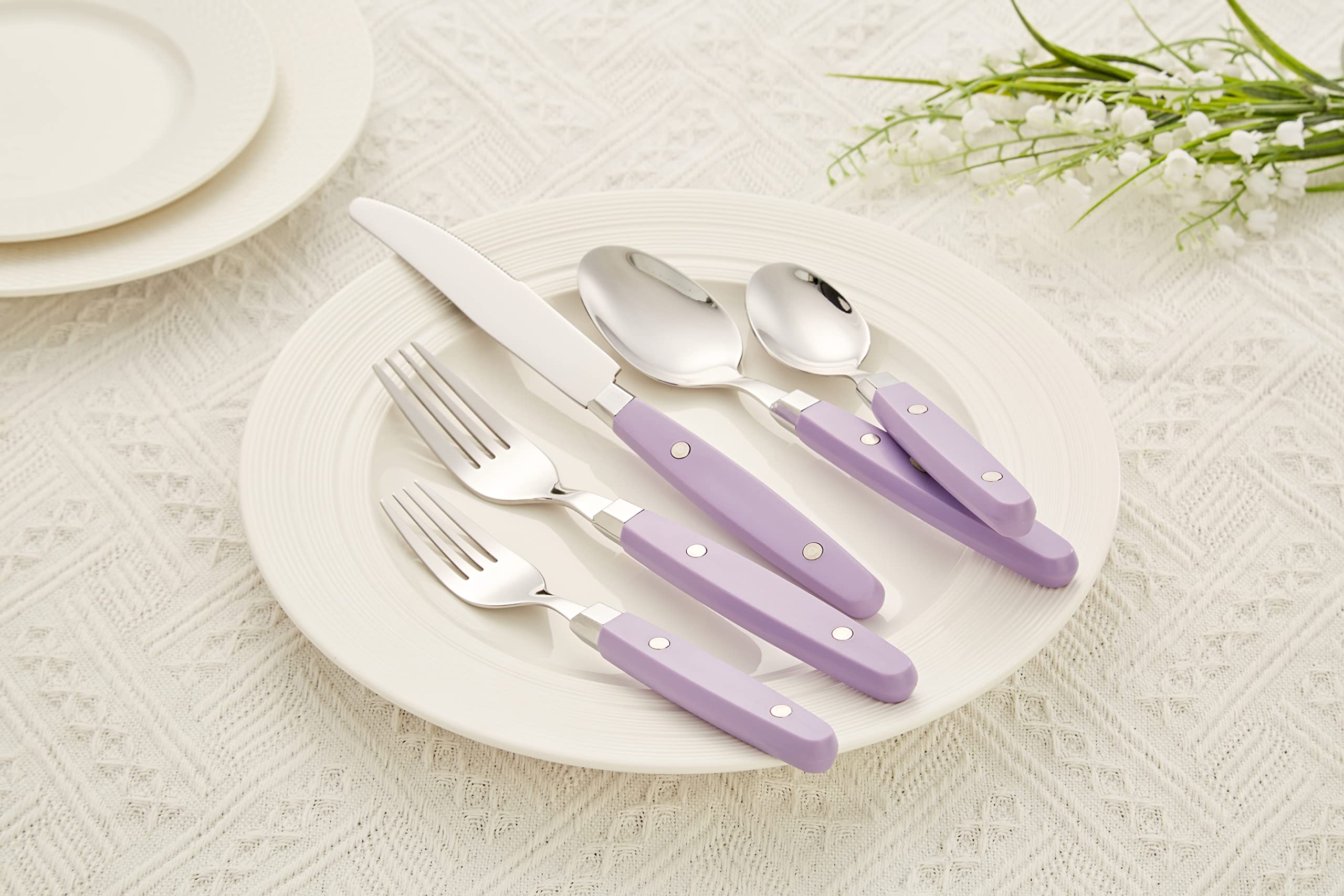 ANNOVA Silverware Set, Retro/Rivet Colorful Stainless Steel Tableware Kitchen Flatware Set Utensils, Includes Dinner Knives, Forks, Spoons, Salad Forks & Dessert Spoons (Brown, 20 Pieces)