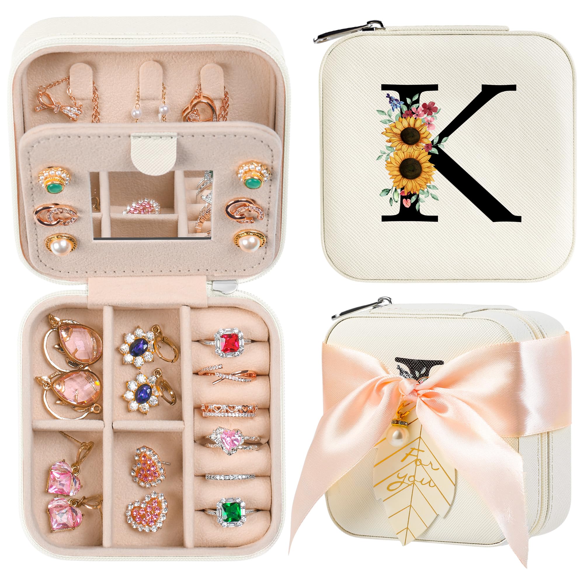 AYGXU Travel Jewelry Box for Women and Girls - Small Case With Initial A-Z - Teacher Gifts