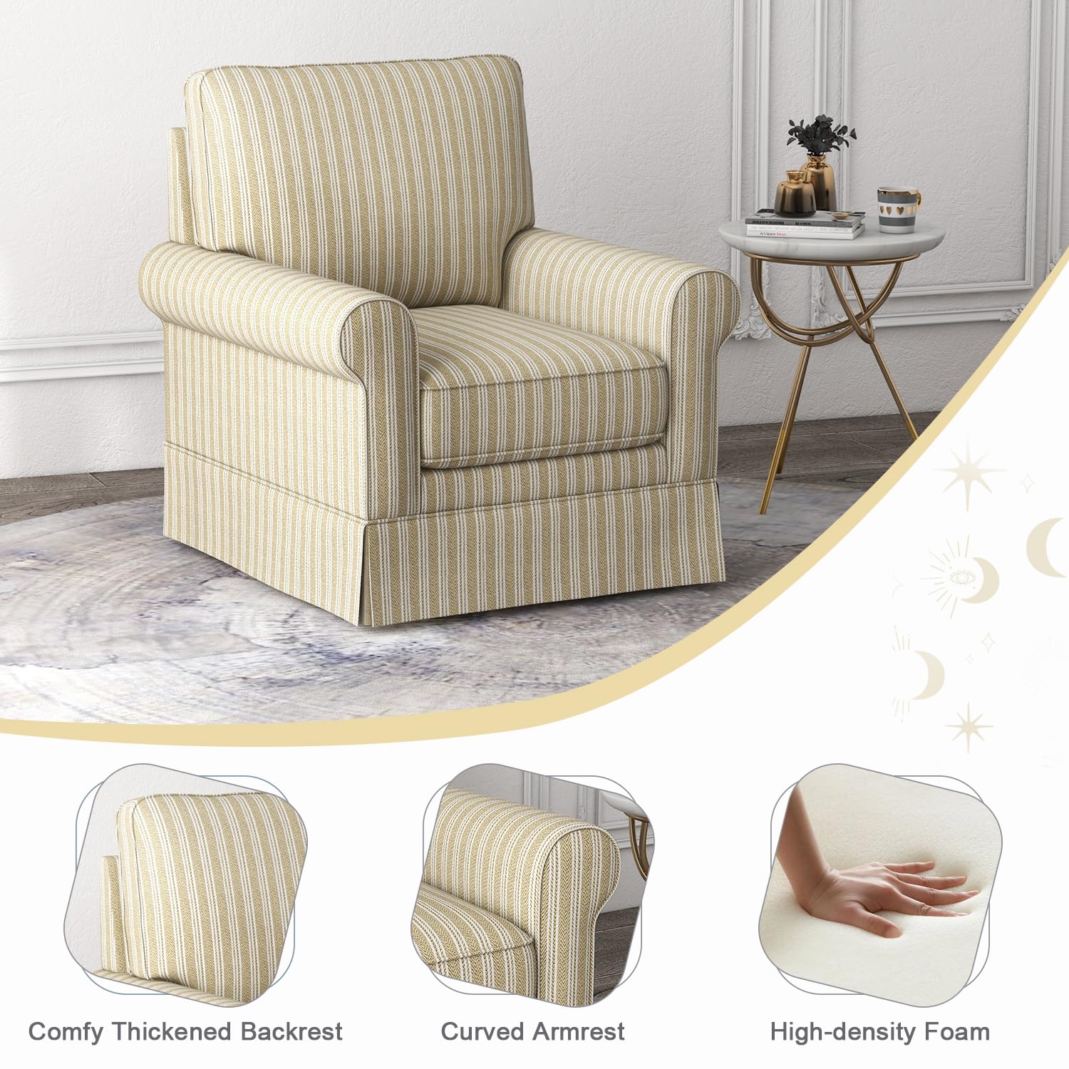 INZOY Swivel Accent Chair Linen Mid Century Modern Chair, Comfy Swivel Barrel Reading Chair, Upholstered Square Chair for Living Room Bedroom Small Spaces, Fully Assembled, Beige