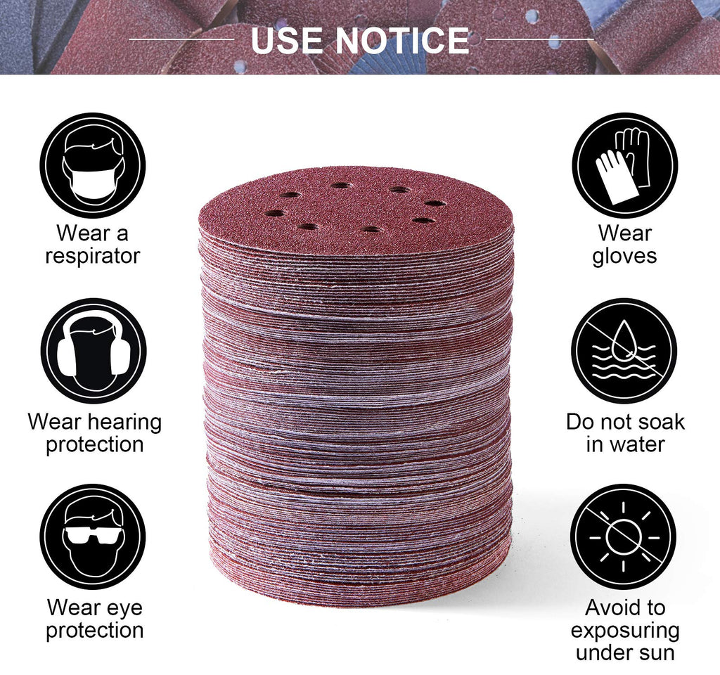 S SATC 72 PCS 5 Inch 8 Hole Hook and Loop Adhesive Sanding Discs Sandpaper for Random Orbital Sander 40 60 80 120 180 240 320 Grits