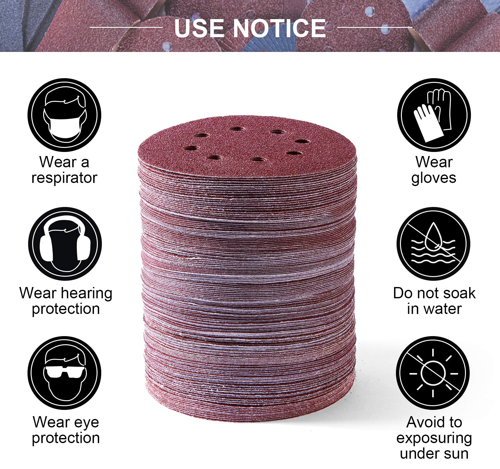 S SATC 72 PCS 5 Inch 8 Hole Hook and Loop Adhesive Sanding Discs Sandpaper for Random Orbital Sander 40 60 80 120 180 240 320 Grits