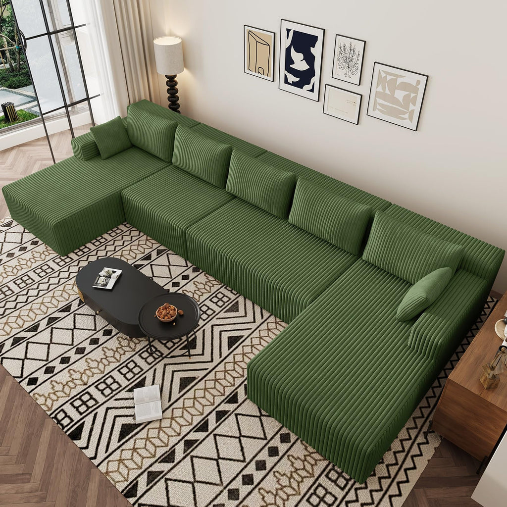 Lakifun 107" L-Shape Sofa with Ottoman, Modern Modular Sectional Comfy U-Shape Cloud Couch, Deep Seat, Upholstered Corduroy Sleeper Chaise Longue for Living Room Bedroom, No Assembly Required, Black