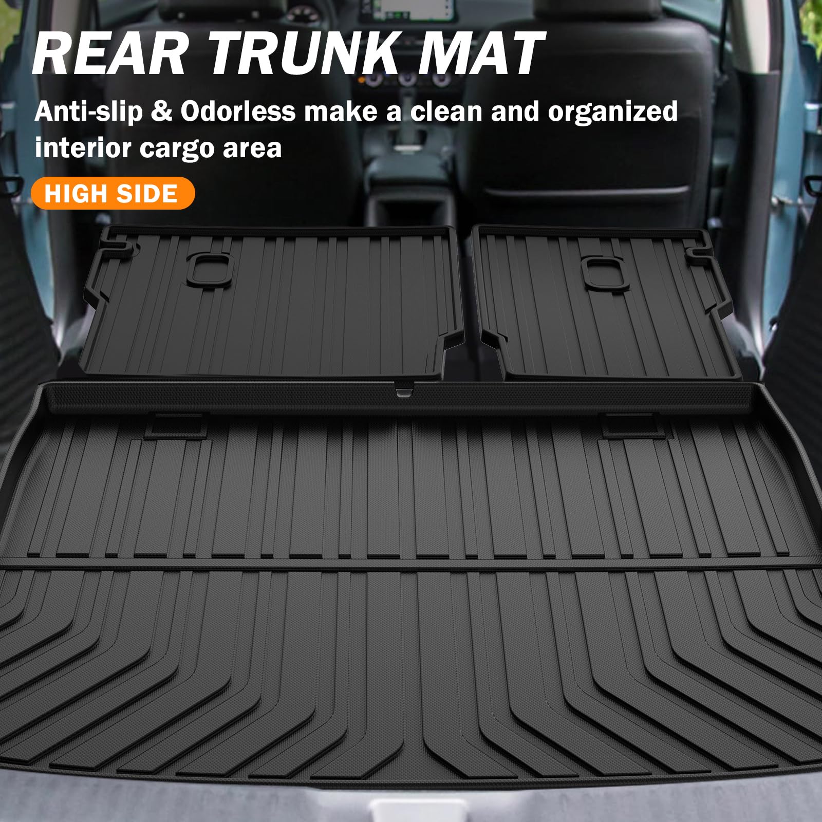 KUST Floor Mats & Trunk Cargo Mat for Toyota RAV4 2019-2025, All Weather Rear Trunk Cargo Liner for RAV4 Accessories TPE Rubber Raised Edge 4PCS