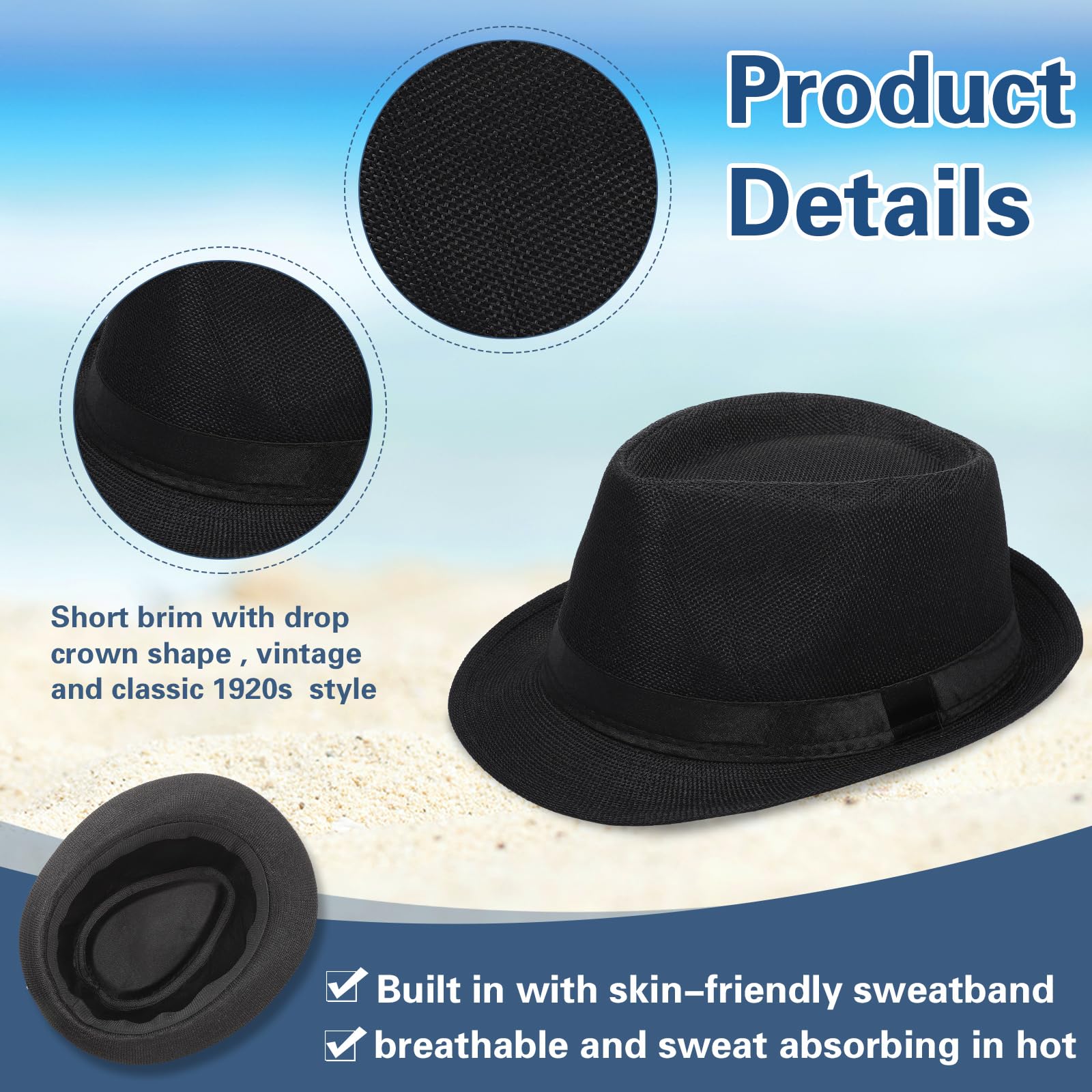 Haysandy 10 Pack 1920s Fedora Hats for Men Short Brim Sun Panama Hats for Men Women Party Costume
