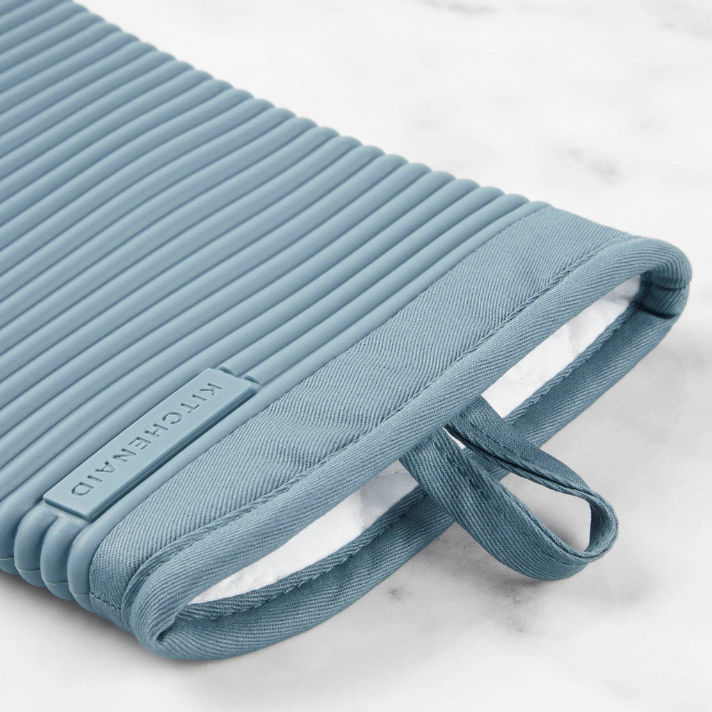 KITCHENAID Ribbed Soft Silicone Oven Mitt 2-Pack Set, 7.5"x13", Aqua Sky