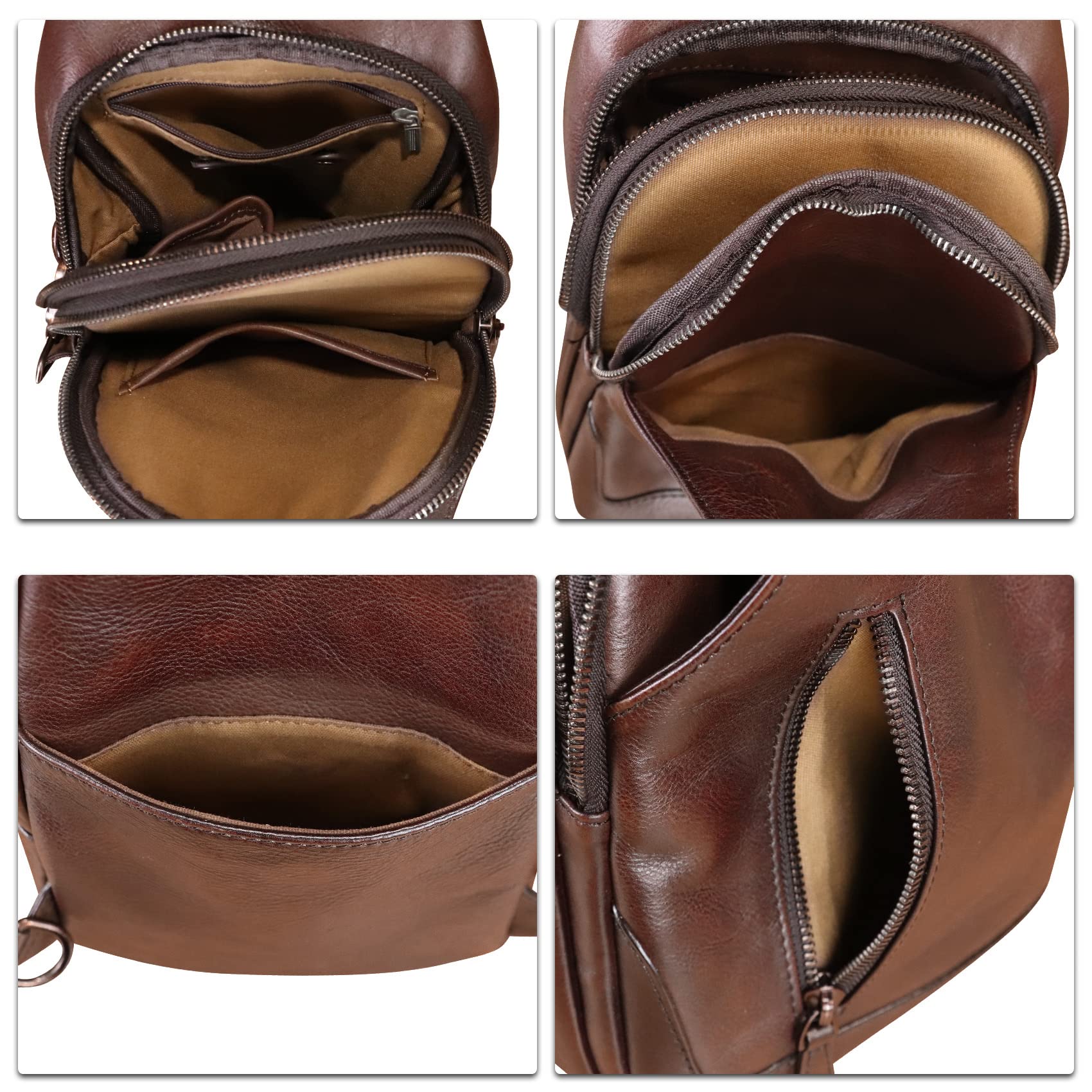 Genuine Leather Sling Bag for Men and Women Real Leather Shoulder Crossbody Bag Chest Bag Sling Backpack Purse