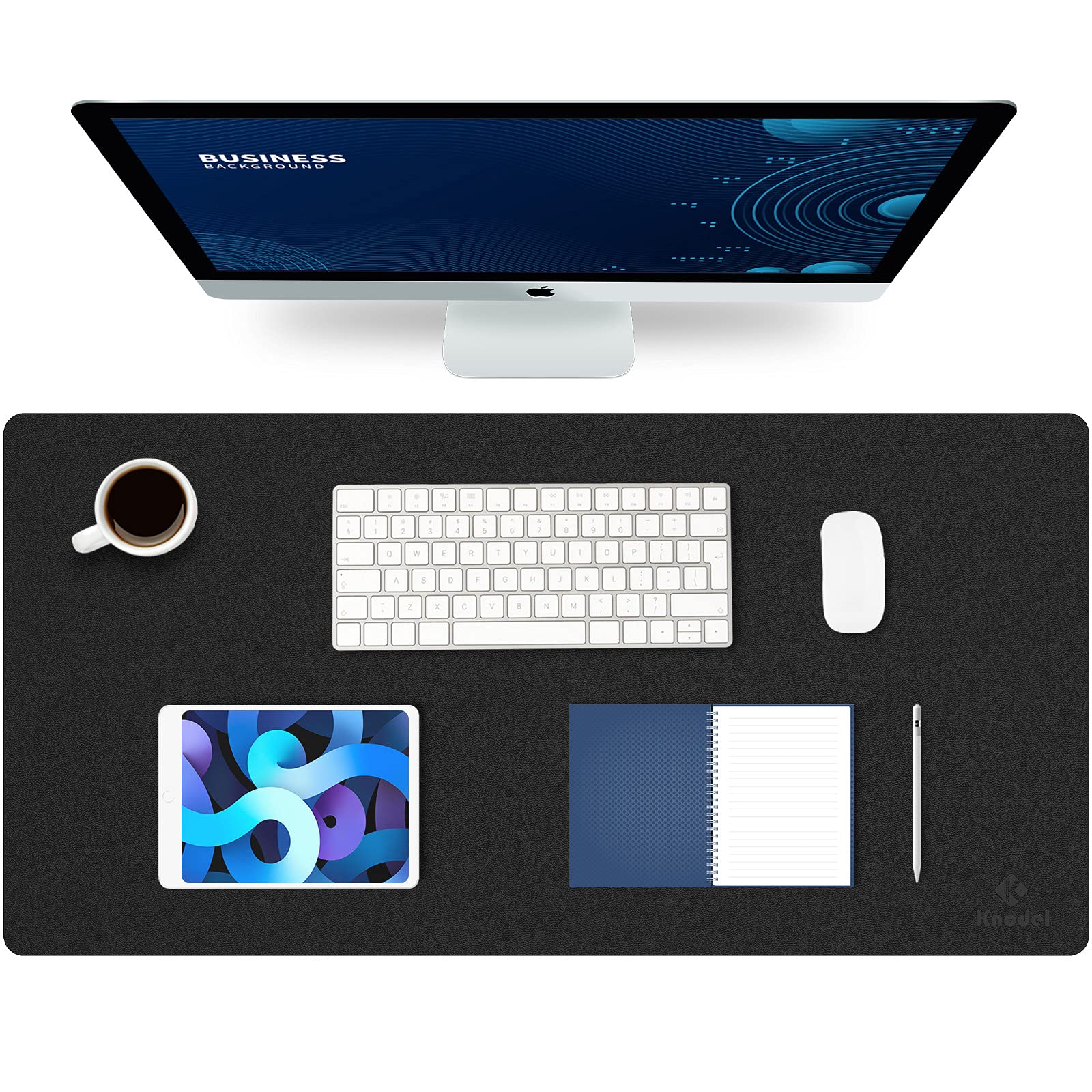K KNODEL Small Office Leather Desk Mat, Mouse and Keyboard Pad, Computer and Laptop Mat, Desktop Protector and Cover, Writing Pad and Blotter (23.6"x13.8", Black)