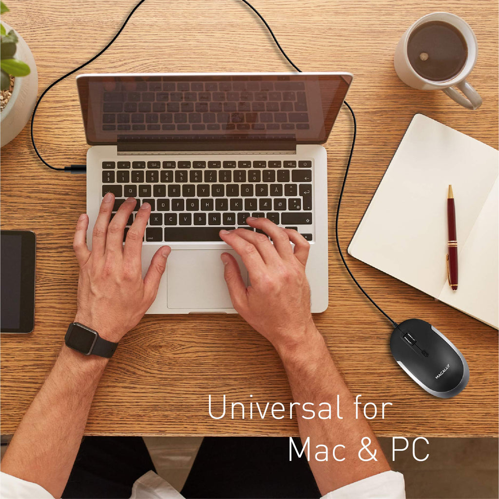 Macally Wired USB C Mouse for Mac and PC - Slim, Quiet, and Reliable - Type C Mouse for MacBook Pro/Air, iMac, Apple iPad, Laptop, Computer Desktop with 3 Button, Scroll Wheel, USBC, and 4 DPI Mode