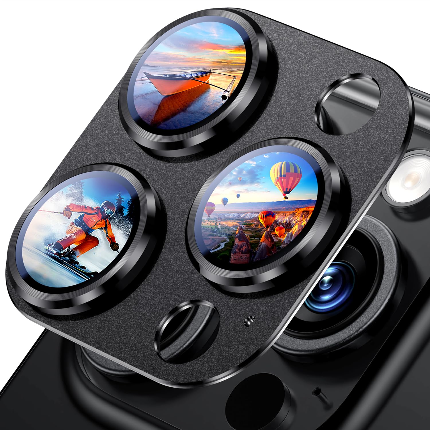 Uyiton Compatible with iPhone 17 Camera Lens Protector - [Not Easy to Break][Strong Adsorption][Case-Friendly] Metal Tempered Glass Rear Camera Screen Cover - Black