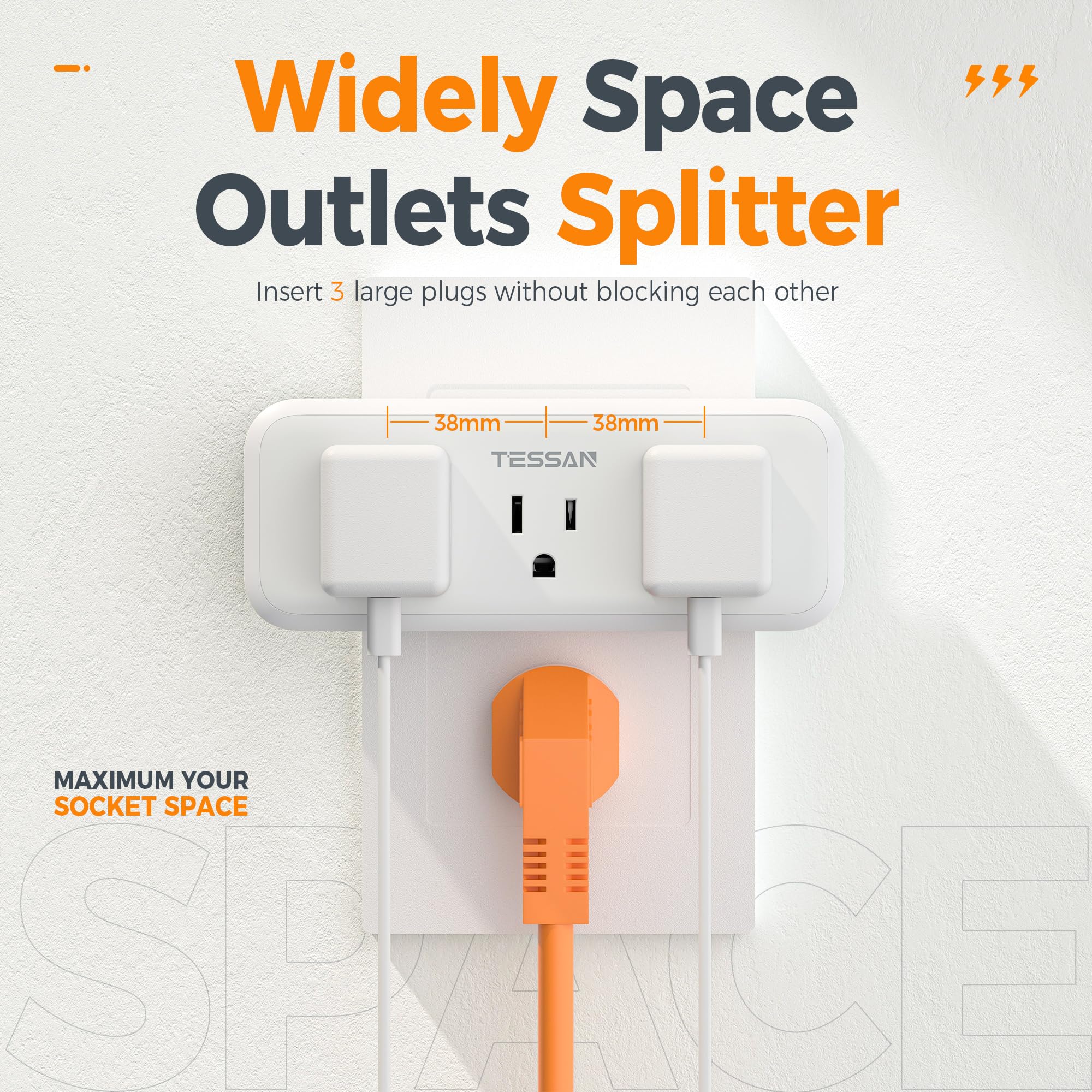 Multi Plug Outlet Extender, TESSAN Surge Protector Wall Plug Splitter with 5 Electrical Outlet Expander, Multiple Plug Adapter for Travel Home Office