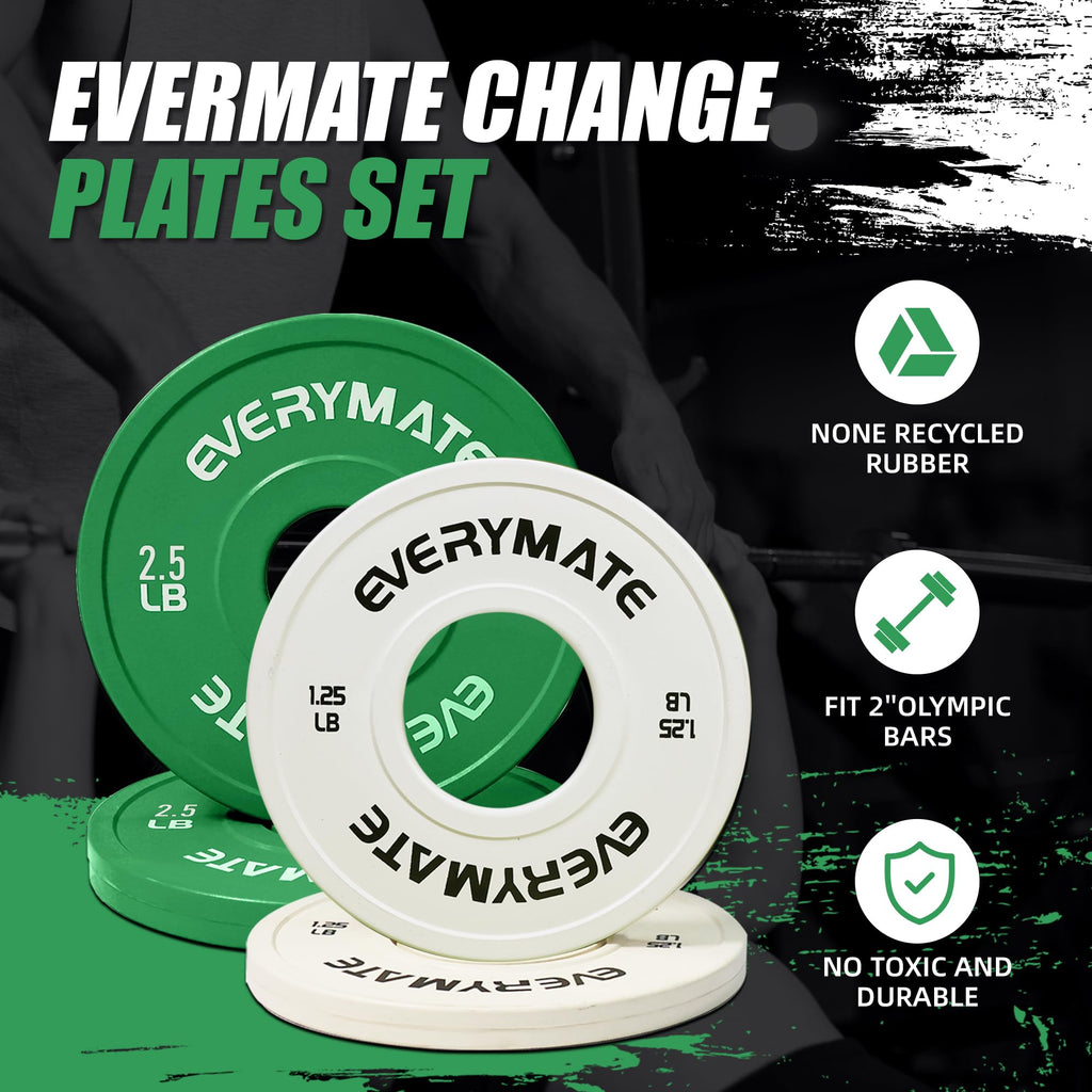 EVERYMATE Change Weight Plates 1.25LB 2.5LB 5LB Set Fractional Plate Olympic Bumper Plates for Cross Training Bumper Weight Plates Steel Insert Strength Training Weight Plates