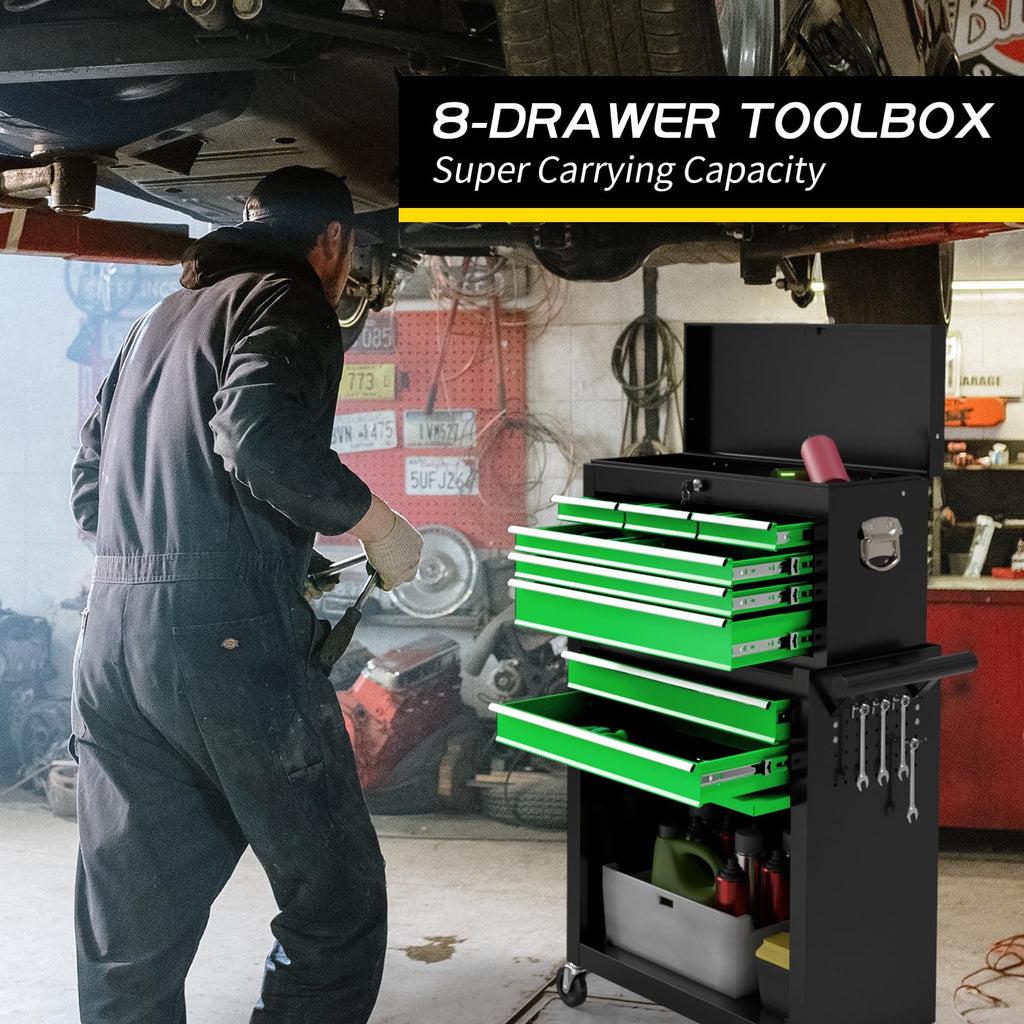 On Shine 8 Drawer Rolling Tool Chest, Large Capacity Rolling Tool Box with Wheels, Locking Mechanical Tool Chest, Portable Tool Box with Sliding Drawers for Garage Workshop and Tool Room (Black)