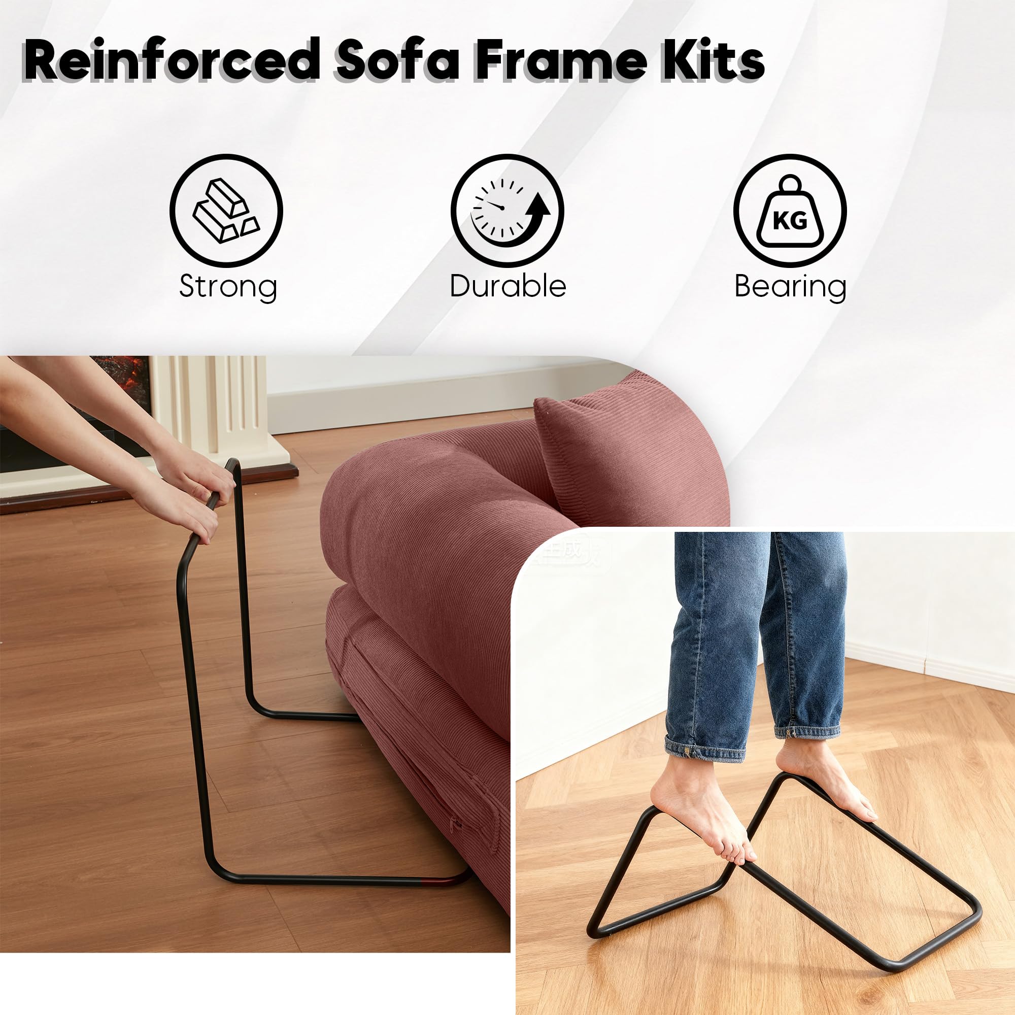 ZEIINPA 59“ Convertible Floor Sofa Bed, 5-in-1 Futon Sofa Bed Pull Out Sleeper Couch, Modern Corduroy Compressed Loveseat, Modular Boneless Couches for Living Room, No Assembly Required, Beige