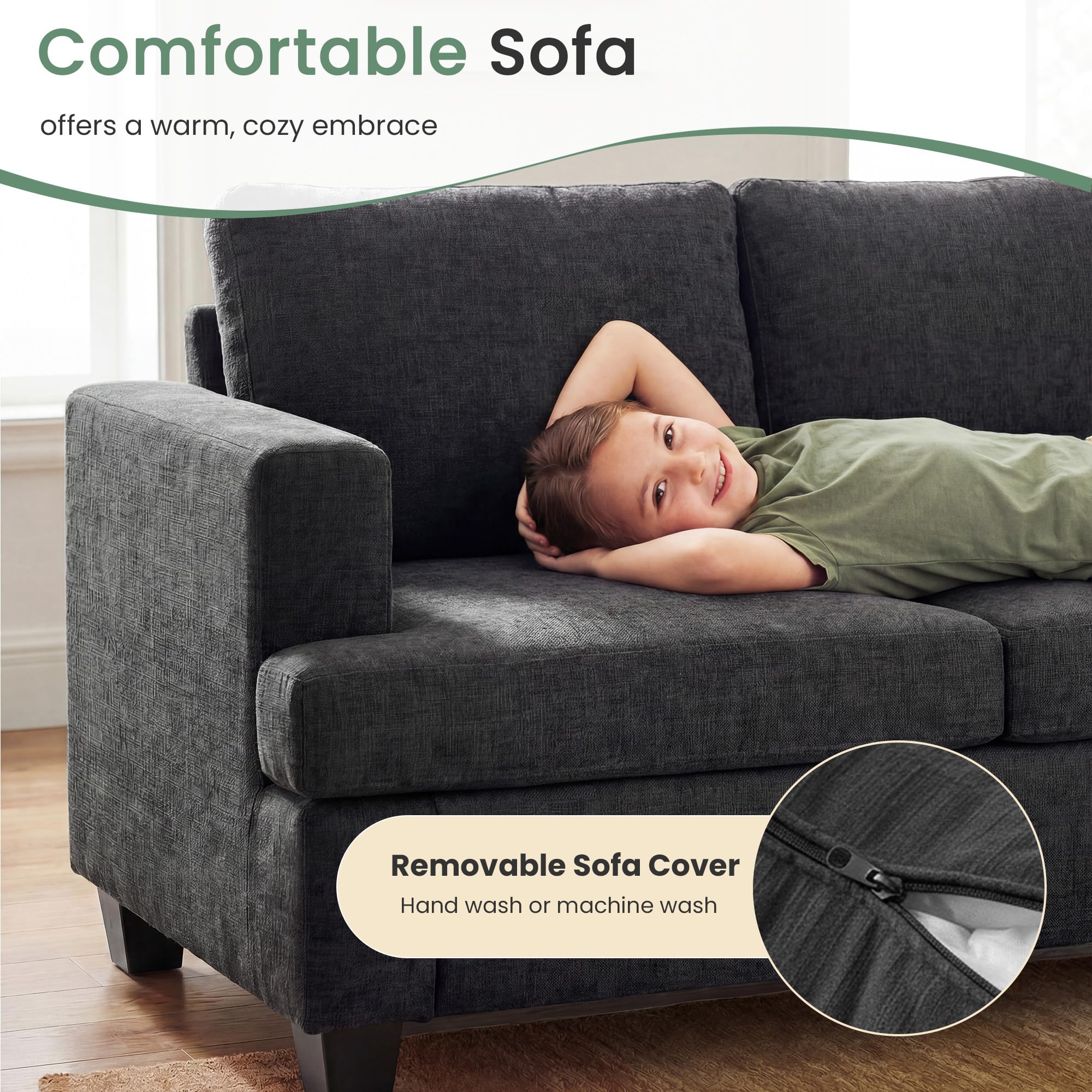 YOUDENOVA 2 Piece Set Comfy Sofa Couch, Loveseat Sofa * 2 with Deep Seats, Modern Sleeper Couch for Living Room, Black Corduroy