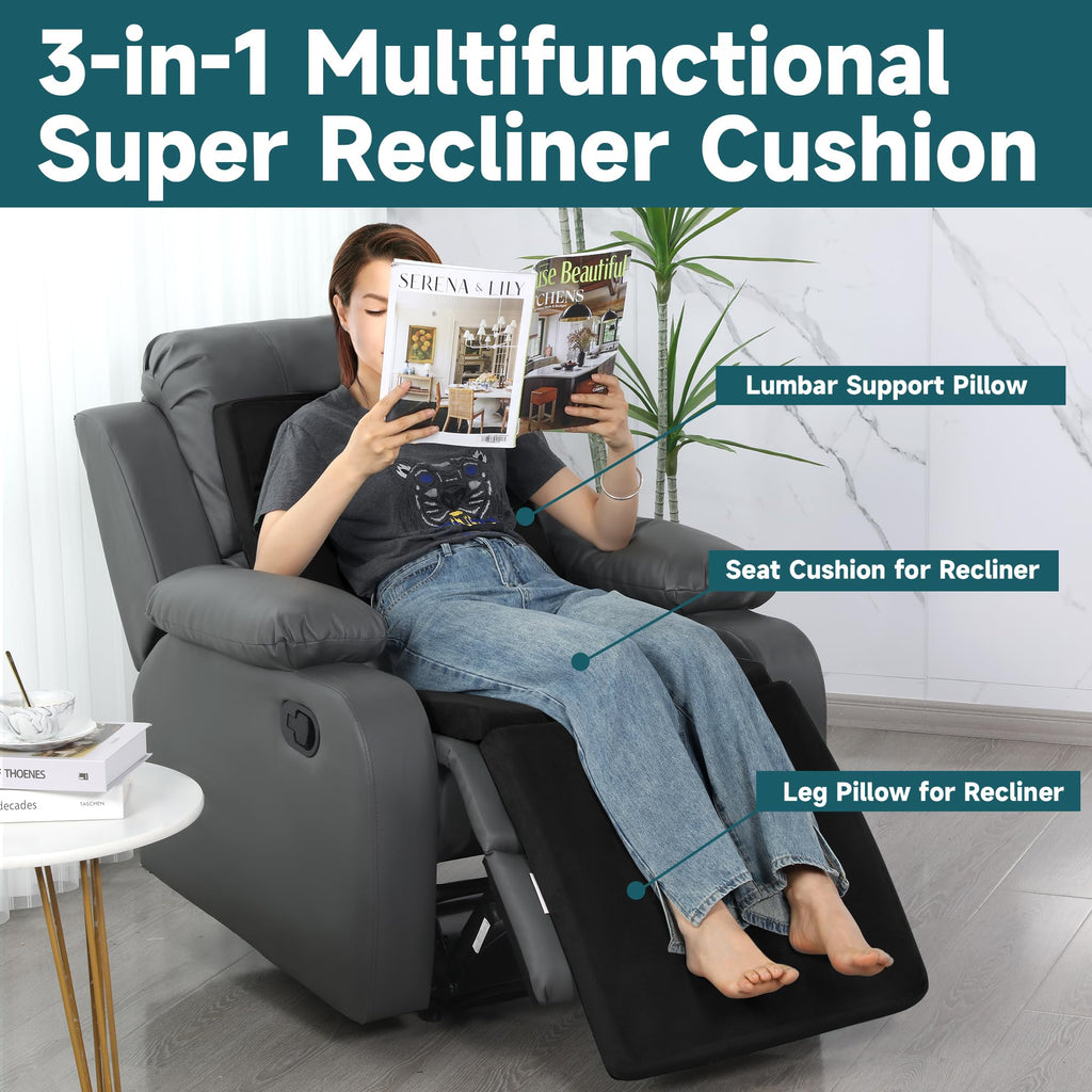 HOMBYS 3-in-1 Recliner Seat Cushion with Lumbar Support Pillow & Footrest, Multi-Functional Adjustable Height 2" to 6" for You to Choose, Non-Slip Foam Chair Cushion for Elderly, Black