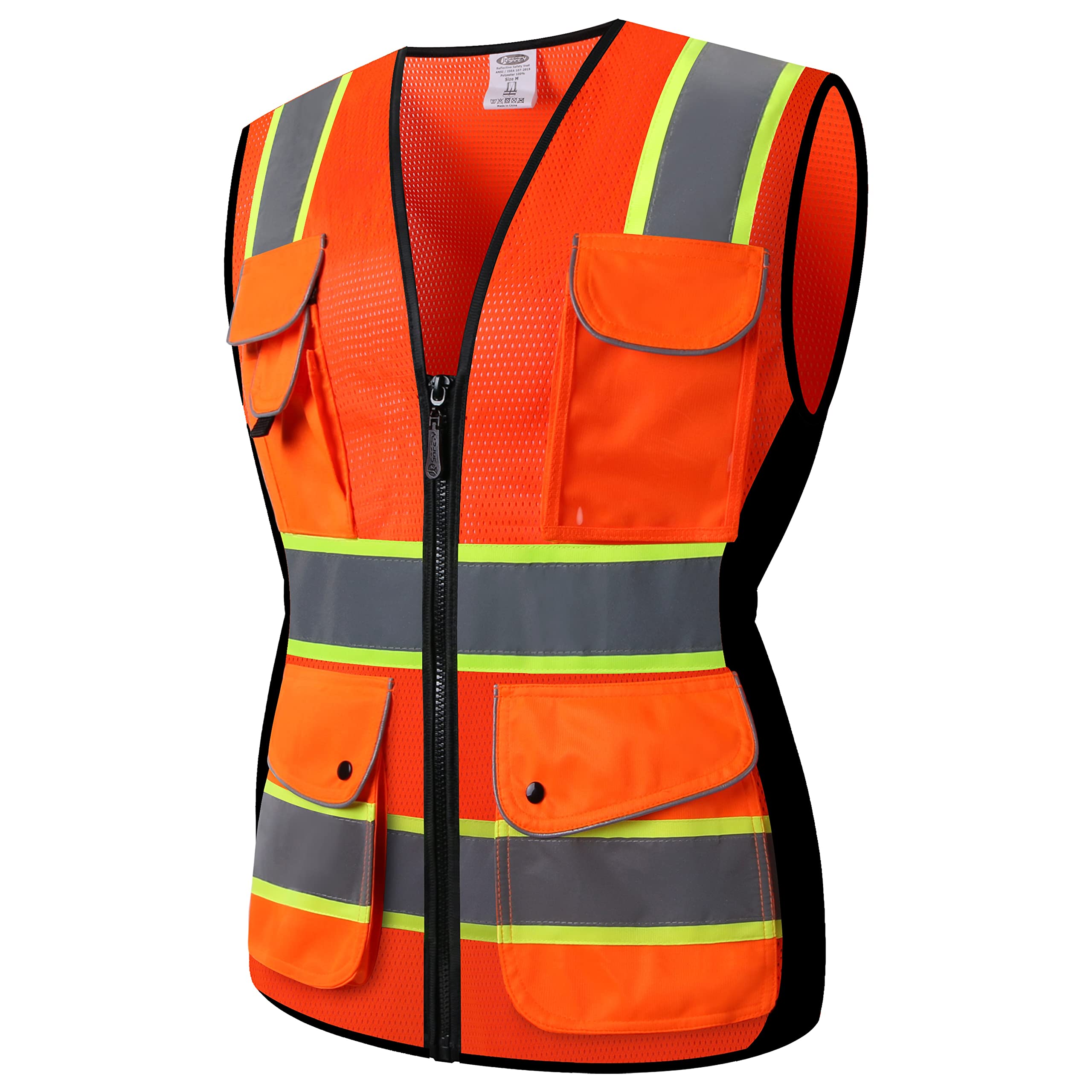 JKSafety Women Hi-Vis Reflective Safety Vest | Neon Color body Sewed Reflective Strips Breathable Lightweight ANSI Compliant