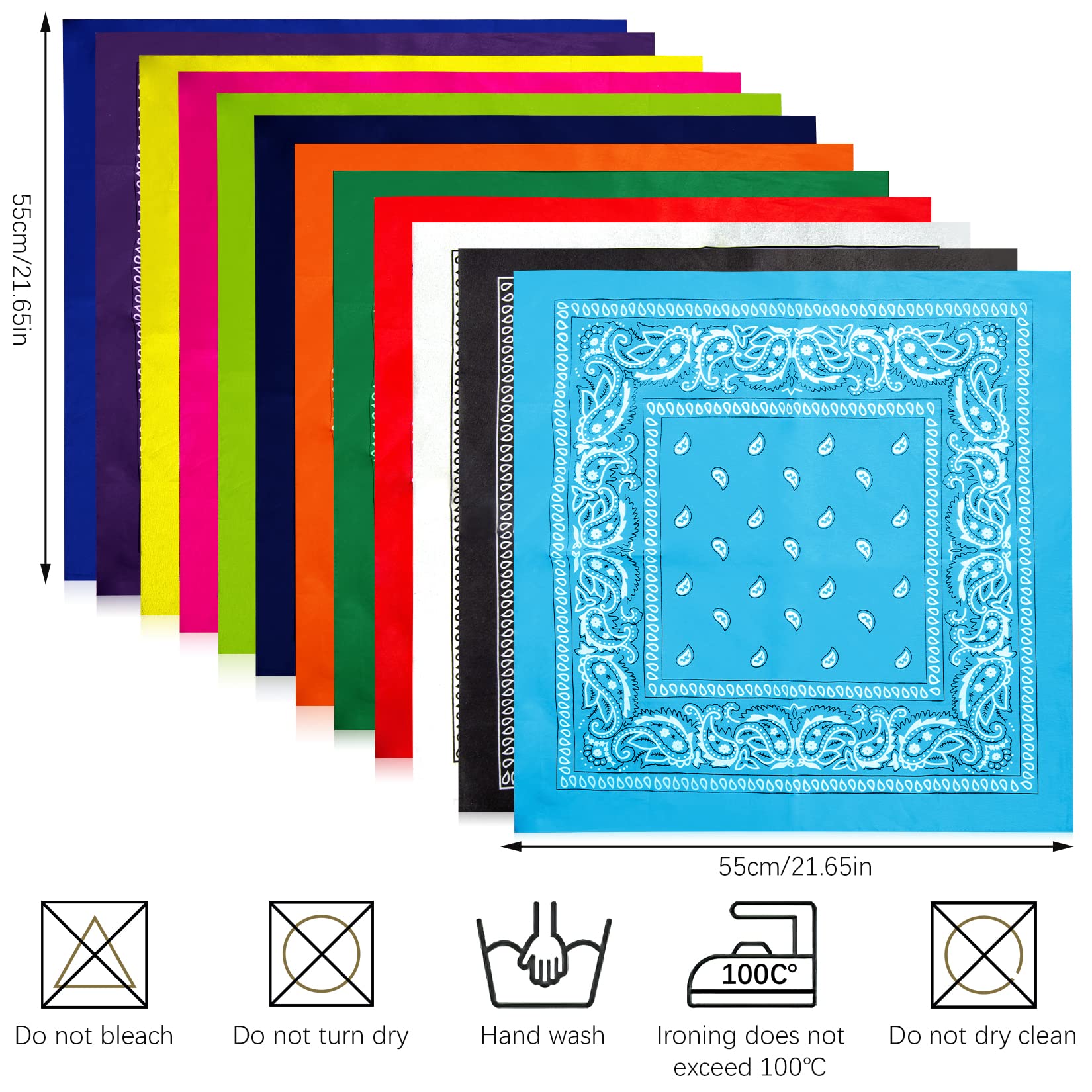 AURUZA 12-44pcs Bandanas for Men Women Paisley Large Bandana Black Red White Head Wrap Headbands Cowboy Handkerchief