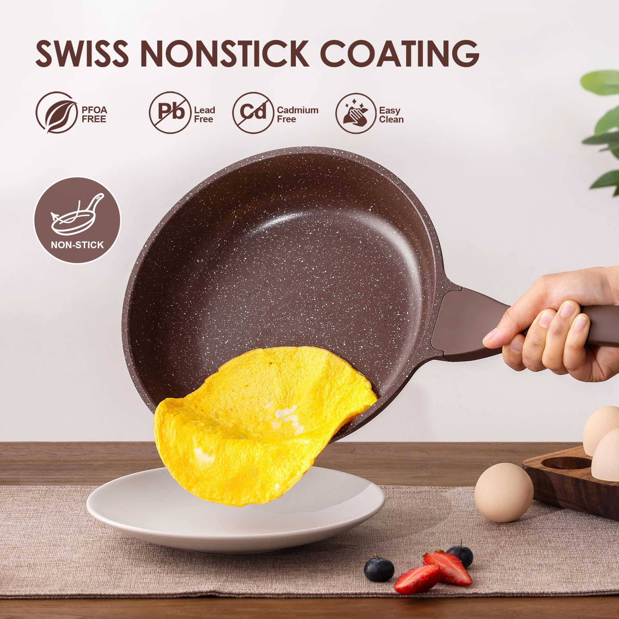 SENSARTE Nonstick Ceramic Frying Pan 8-Inch, Healthy Non Toxic Skillet, Induction Compatible Omelet Pan with Heat Resistant Handle, PFAS-Free, Cream White