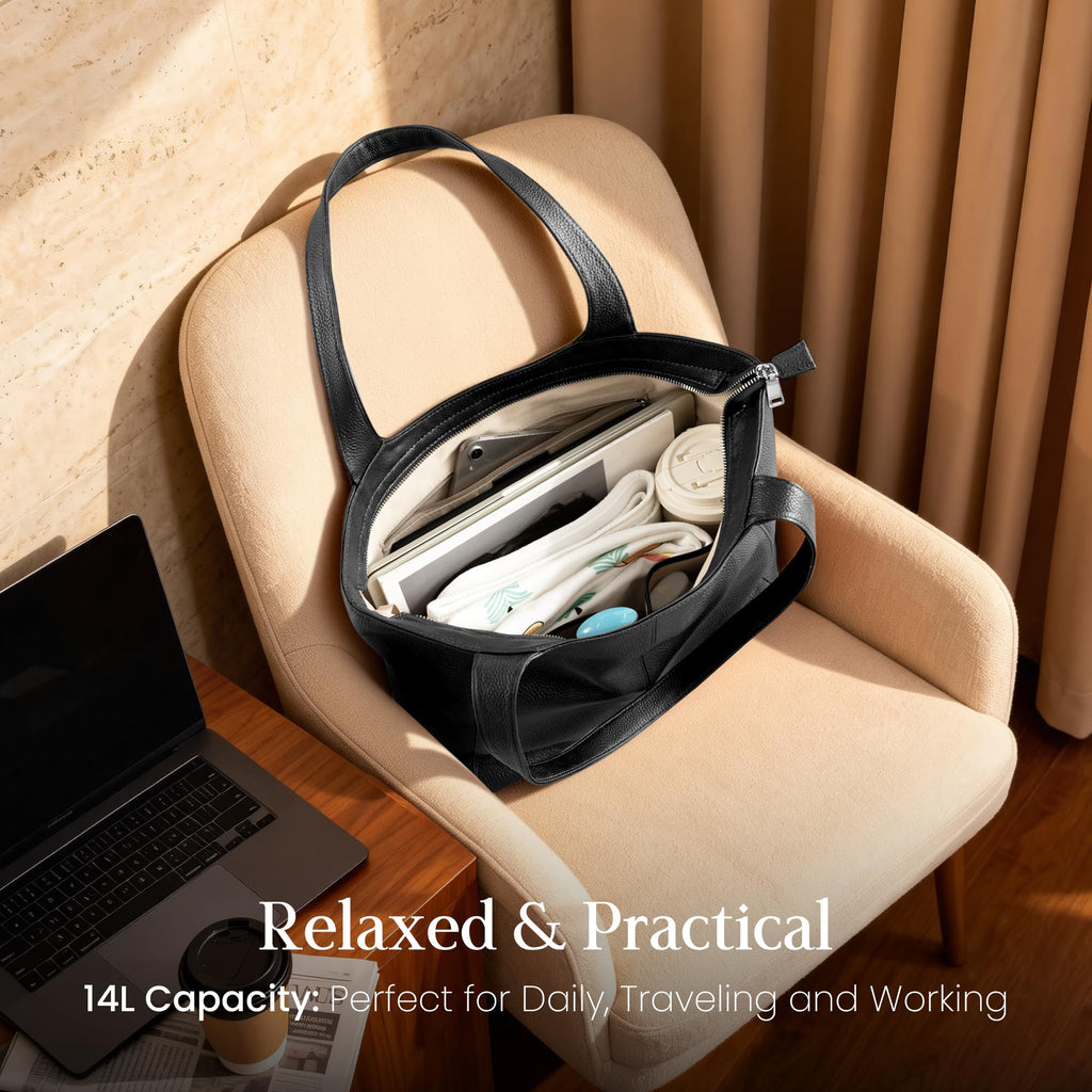 befen Soft Genuine Leather Tote Bag for Women Work with Zipper Slouchy Bags