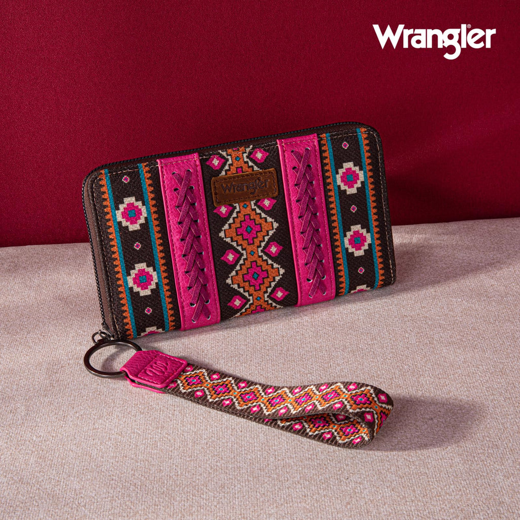 Wrangler Wallet Purse for Women Western Aztec Clutch Wristlet Wallet with Credit Card Holder