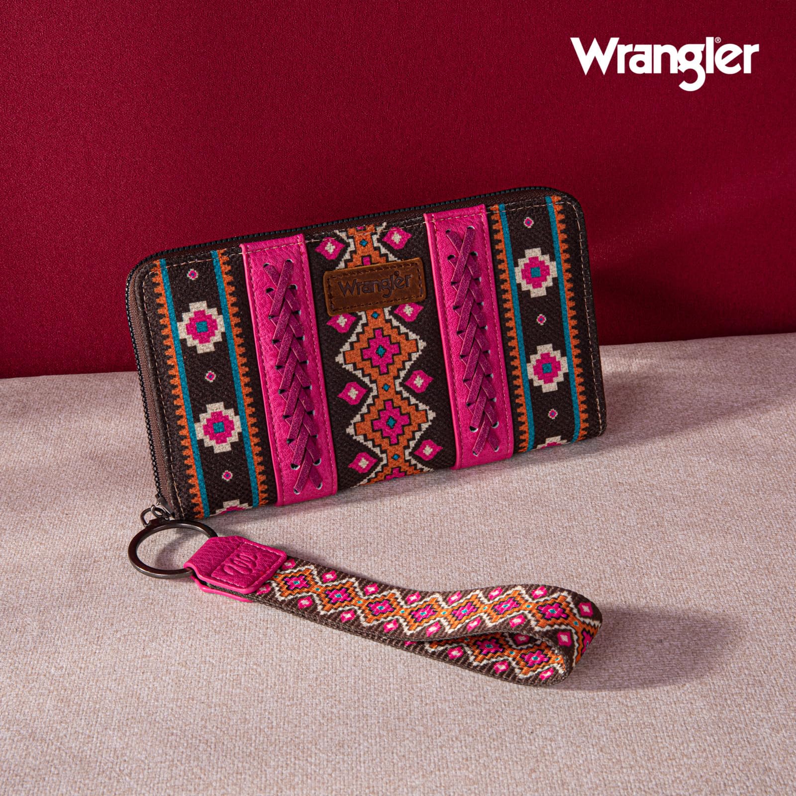 Wrangler Wallet Purse for Women Western Aztec Clutch Wristlet Wallet with Credit Card Holder