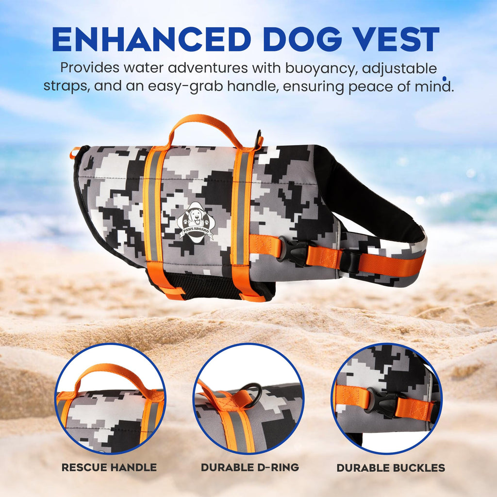 Dog Life Jacket — Premium Swim Vest with SafeChin Anti-Choke Collar | PAWS Aboard Blue & Yellow | RapidLift Rescue Handle, D-Ring, Reflective Trim | Boating, Kayaking, Pool | XX-Small (Under 6 lbs)