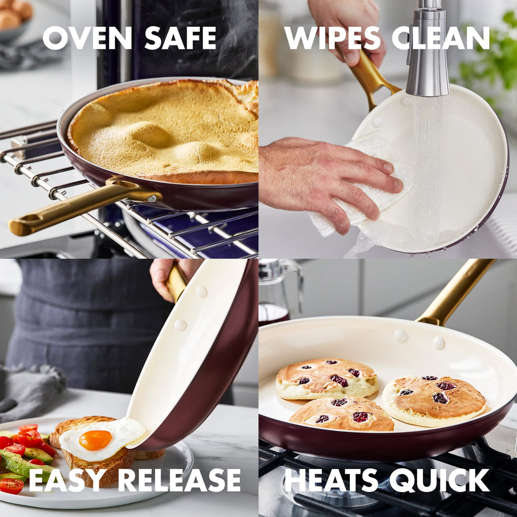 GreenPan Hard Anodized Healthy Ceramic Nonstick 5 Piece Cookware Pots and Pans Set, Gold Handle, PFAS-Free, Dishwasher Safe, Oven Safe, Black