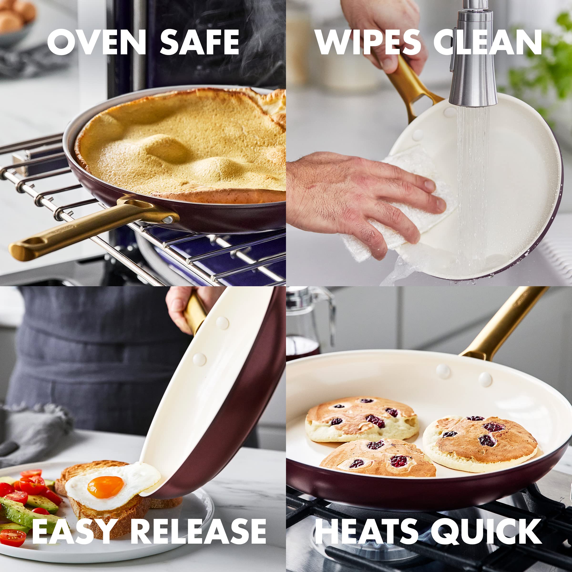 GreenPan Hard Anodized Healthy Ceramic Nonstick 5 Piece Cookware Pots and Pans Set, Gold Handle, PFAS-Free, Dishwasher Safe, Oven Safe, Black