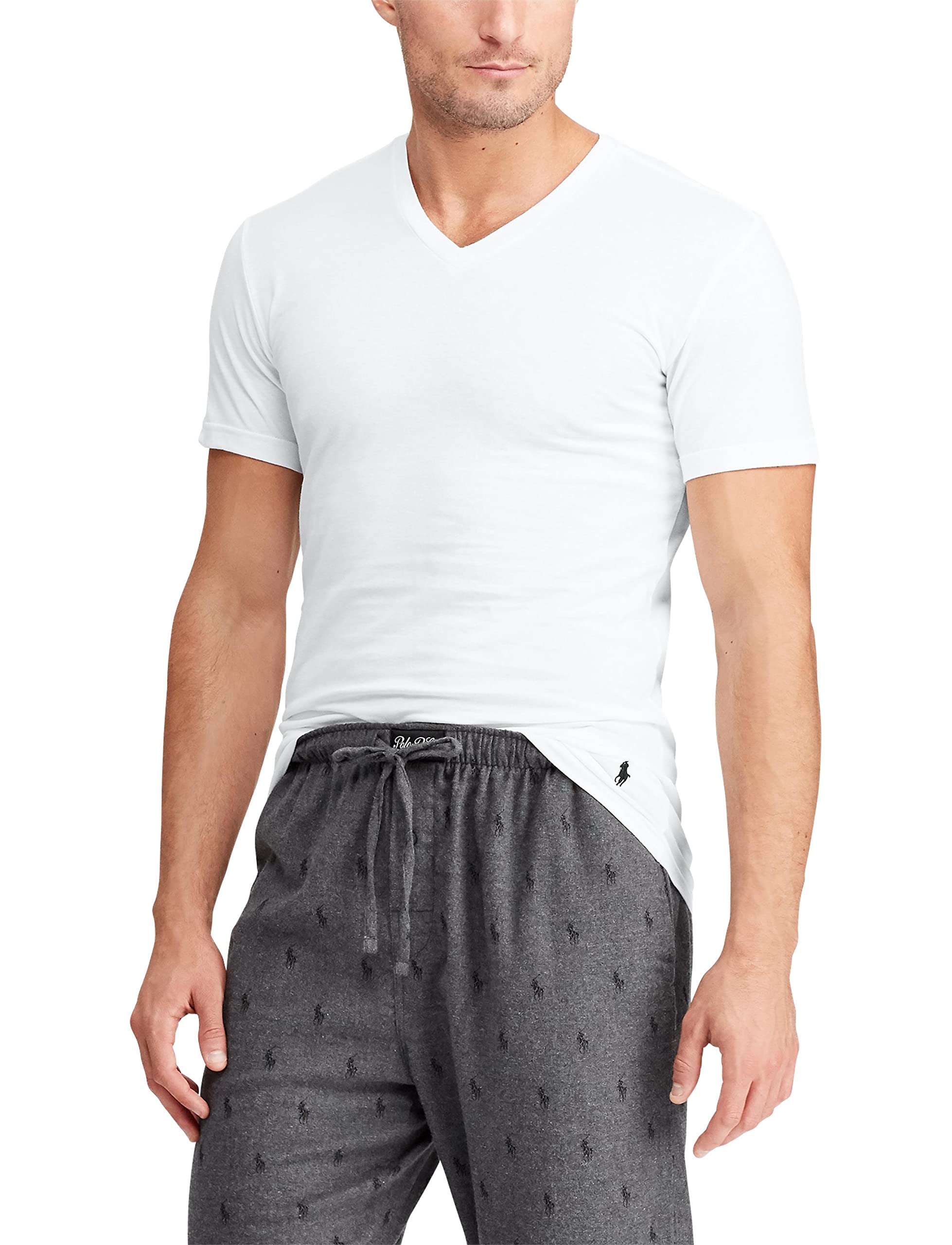 Polo Ralph Lauren Men's T-Shirt Pack, 3-Pack, Cotton Men's Clothing V-Neck Undershirt, Slim Fit Tees, Moisture-Wicking