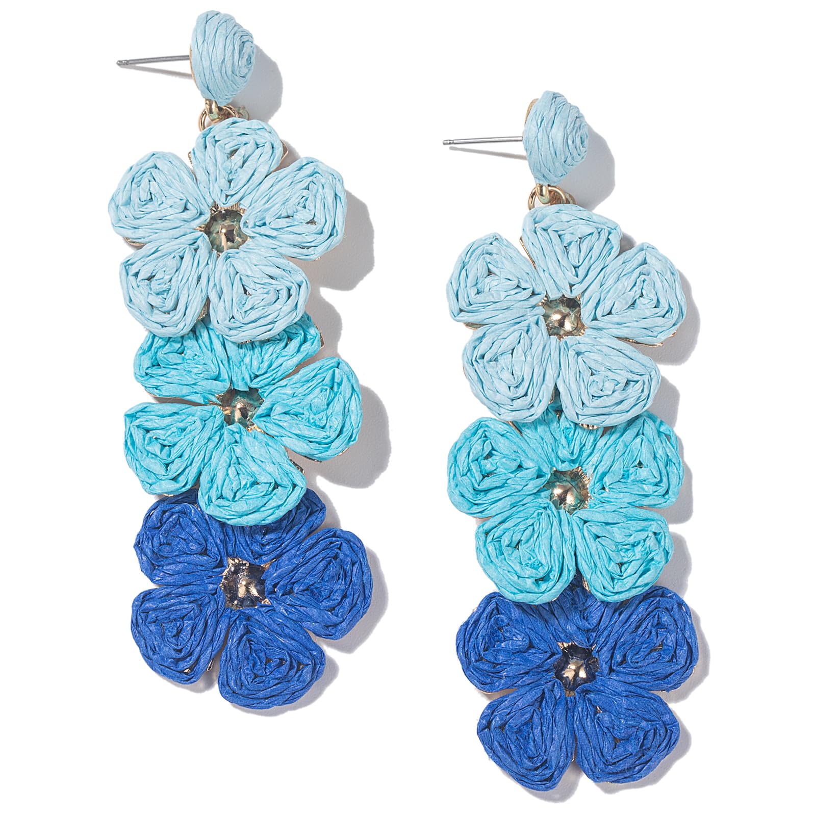 Boho Flower Earrings Statement Raffia Dangle Earrings Cute Floral Jewelry Trendy Summer Beach Vacation Outfits for Women