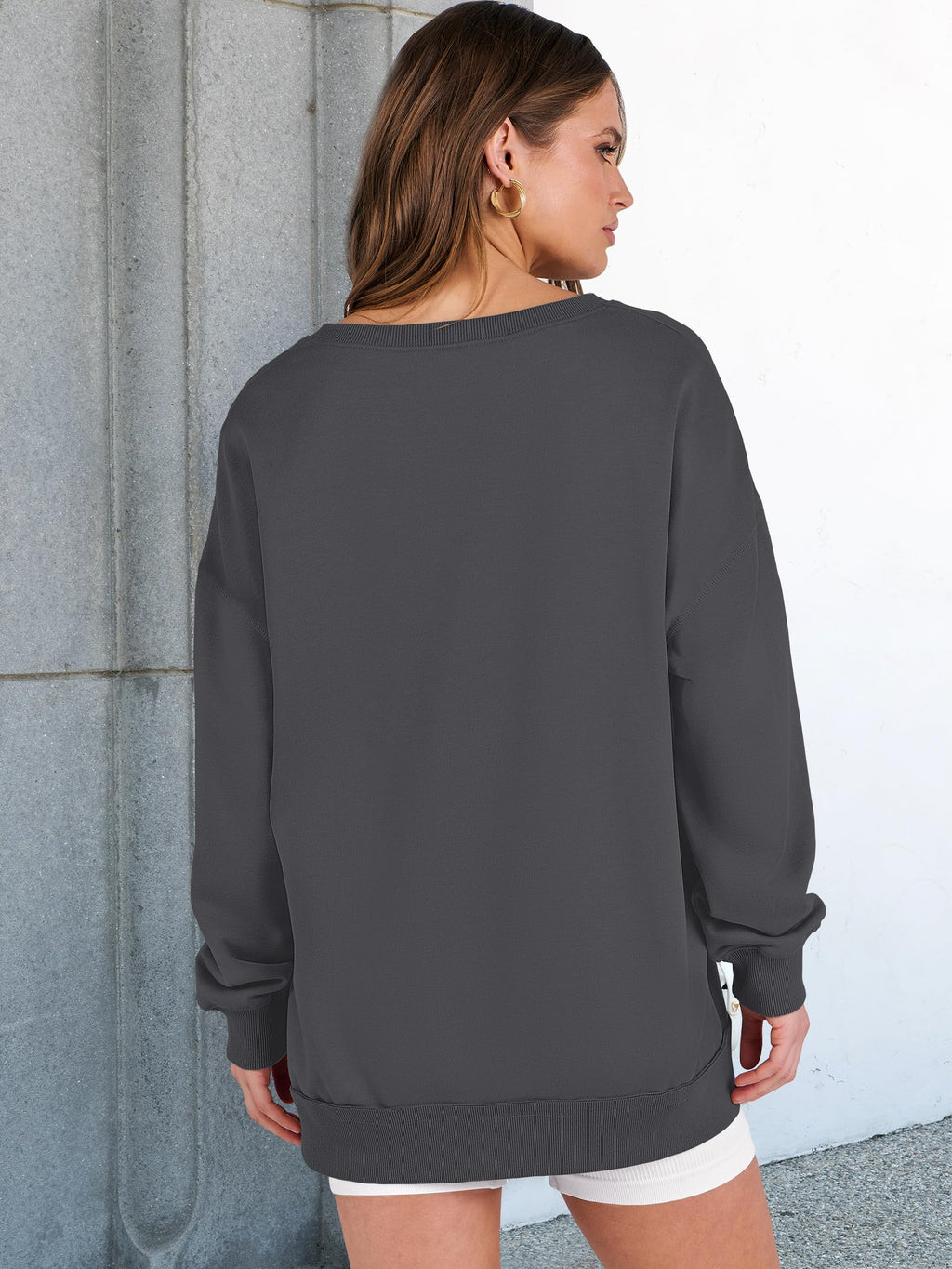 ANRABESS Women's Long Sleeve V-Neck Oversized Sweatshirts | Soft Lightweight Loose Fit Pullover Tops, Casual School Workout Office Tunic Shirts, Teen Girls Outfit, Fall Winter Clothes