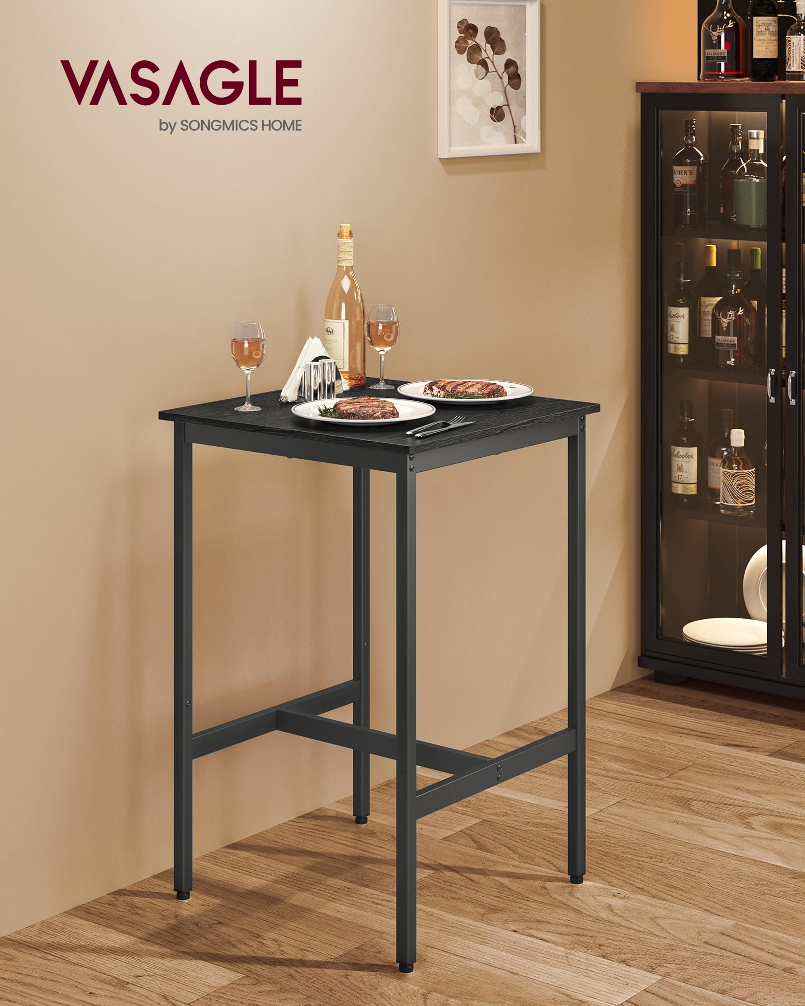 VASAGLE Bar Table, Kitchen Dining Table, High Top Pub Table, Bar Height Cocktail Table for Living Room Party, Sturdy Metal, 15.7 x 39.4 x 35.4 Inches for Narrow Spaces, Ebony Black and Ink Black