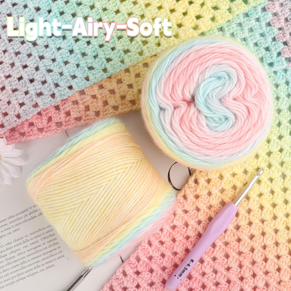Katech Fairyland Yarn for Crocheting Knitting-Gradient Yarn Cake-4 Pack of 100g/3.52 oz-Soft DK Light Weight #3-60% Cotton 30% Acrylic 10% Wool-Perfect for Scarves, Shawls, Blankets and Garments(A)